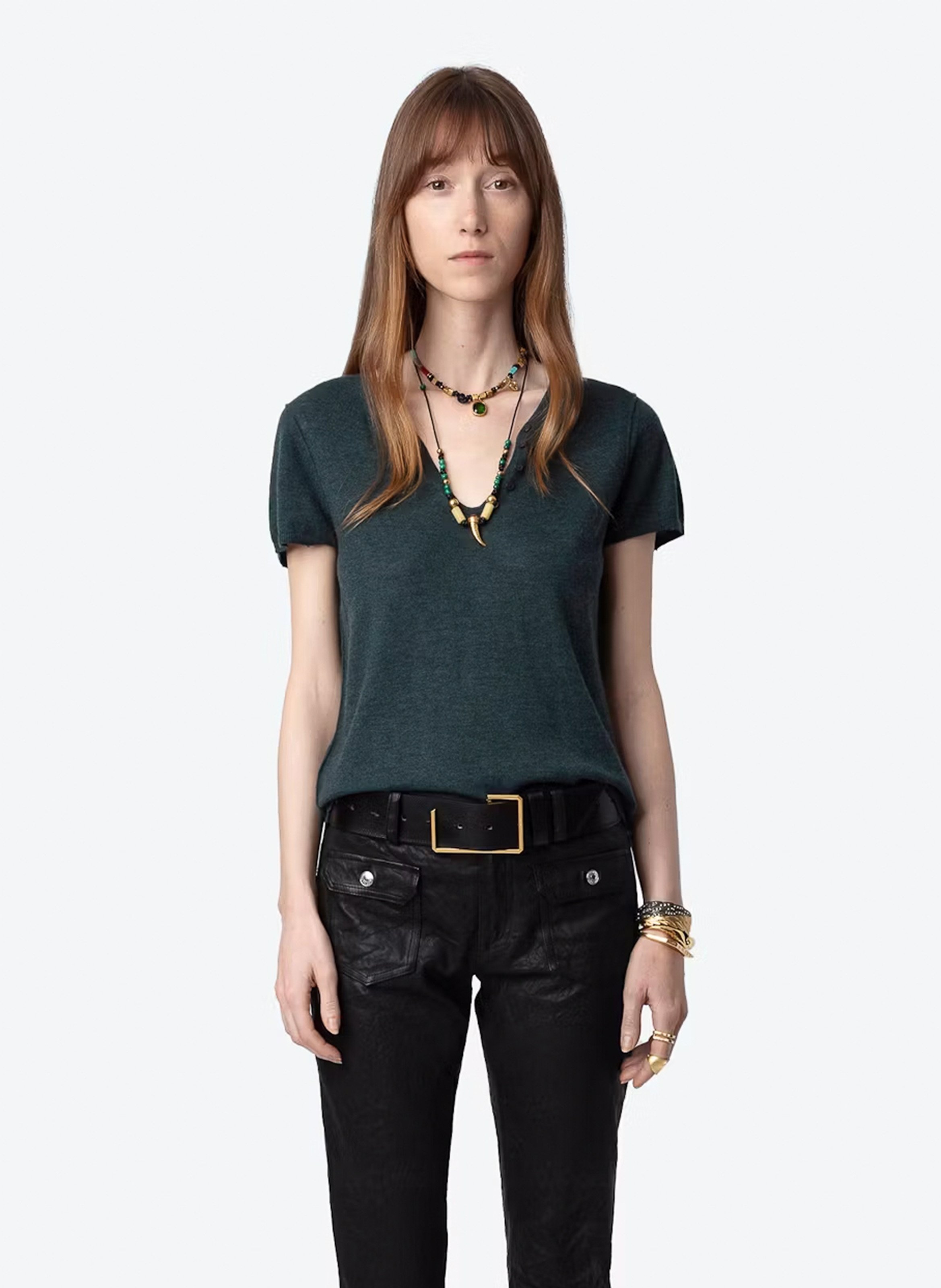 Top col tunisien droit en cachemire ZADIG&VOLTAIRE Vert