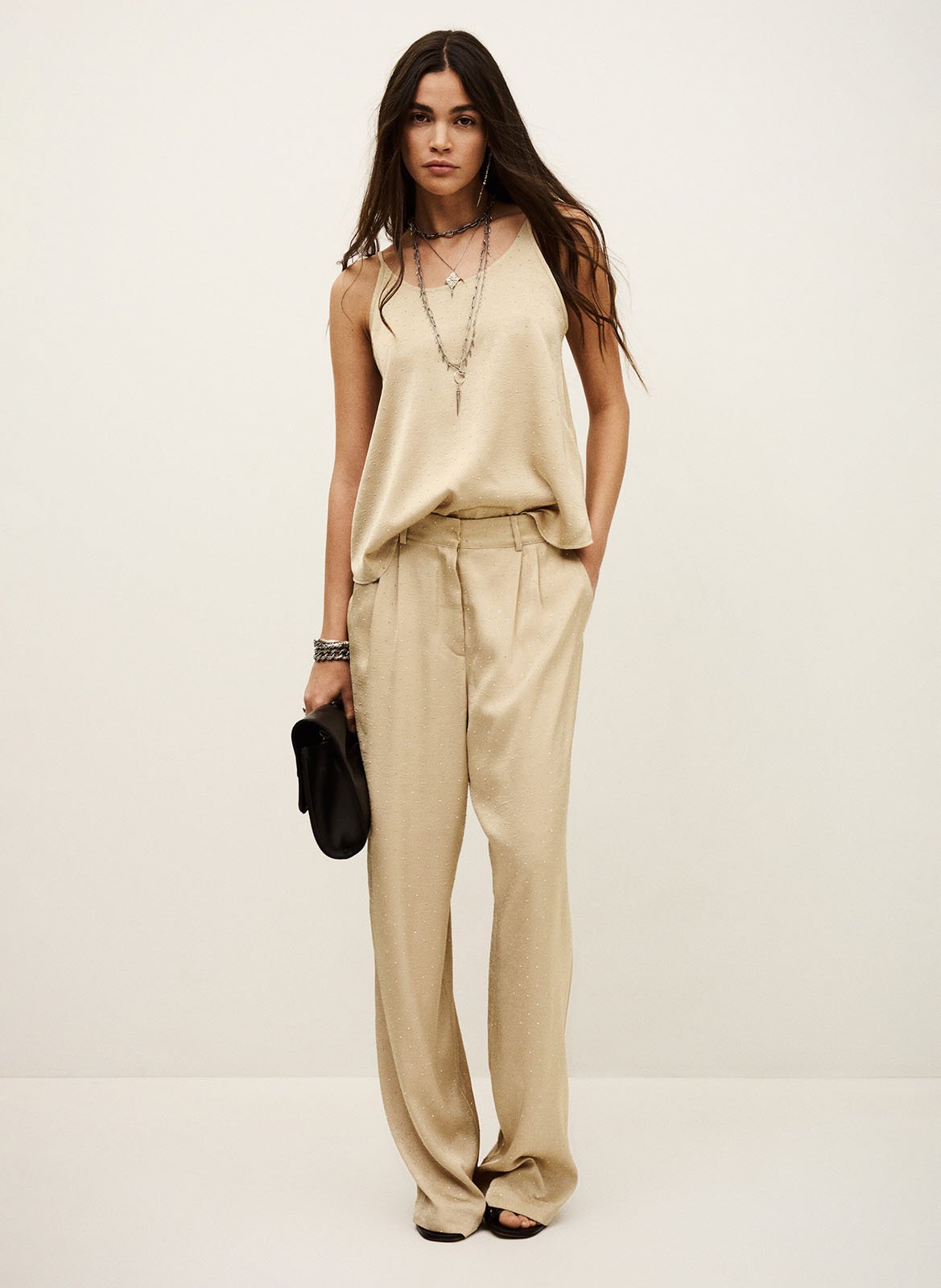 Wijde broek met studs BA&SH Goudkleurig