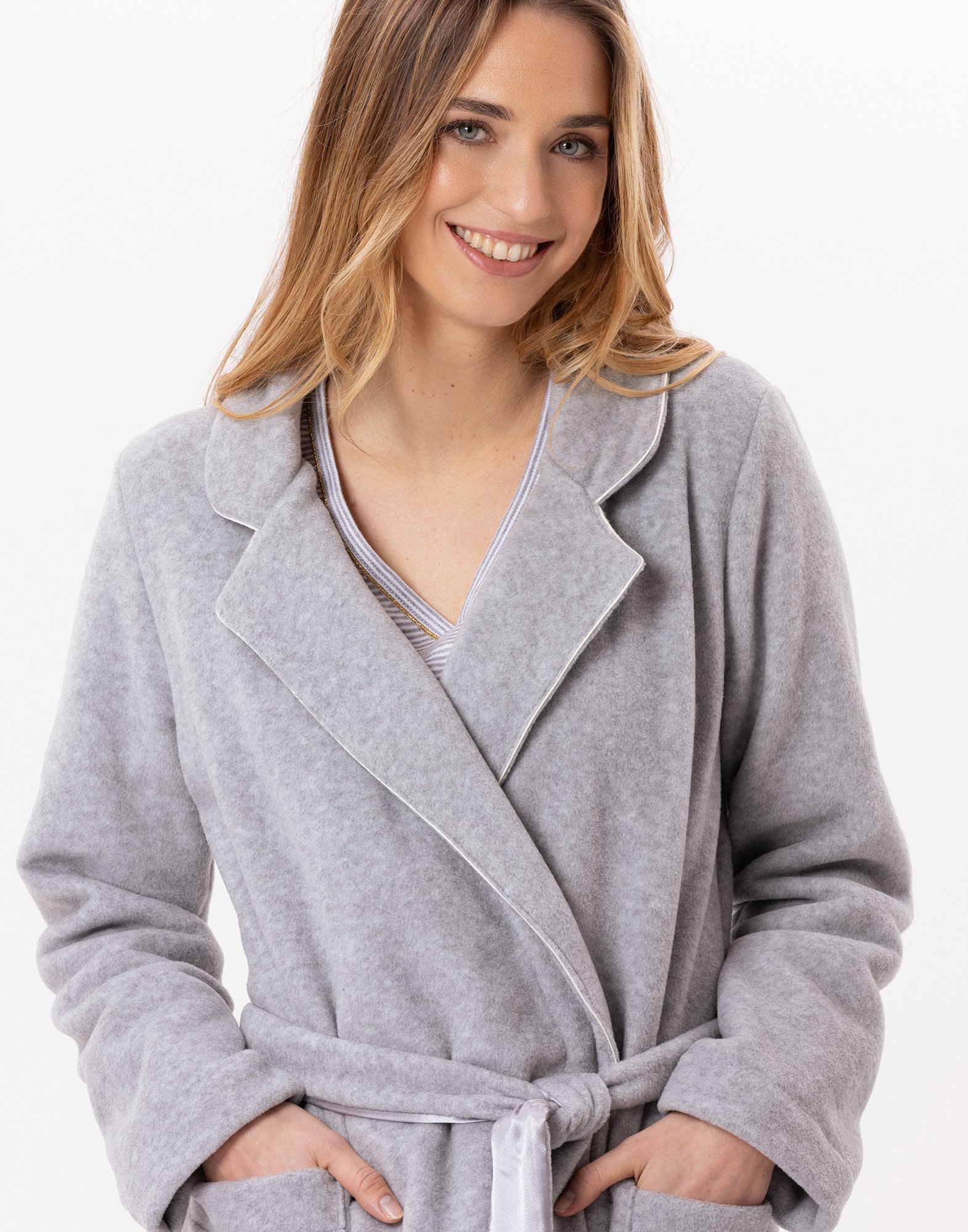 Crossed fleece dressing gown LE CHAT Grey