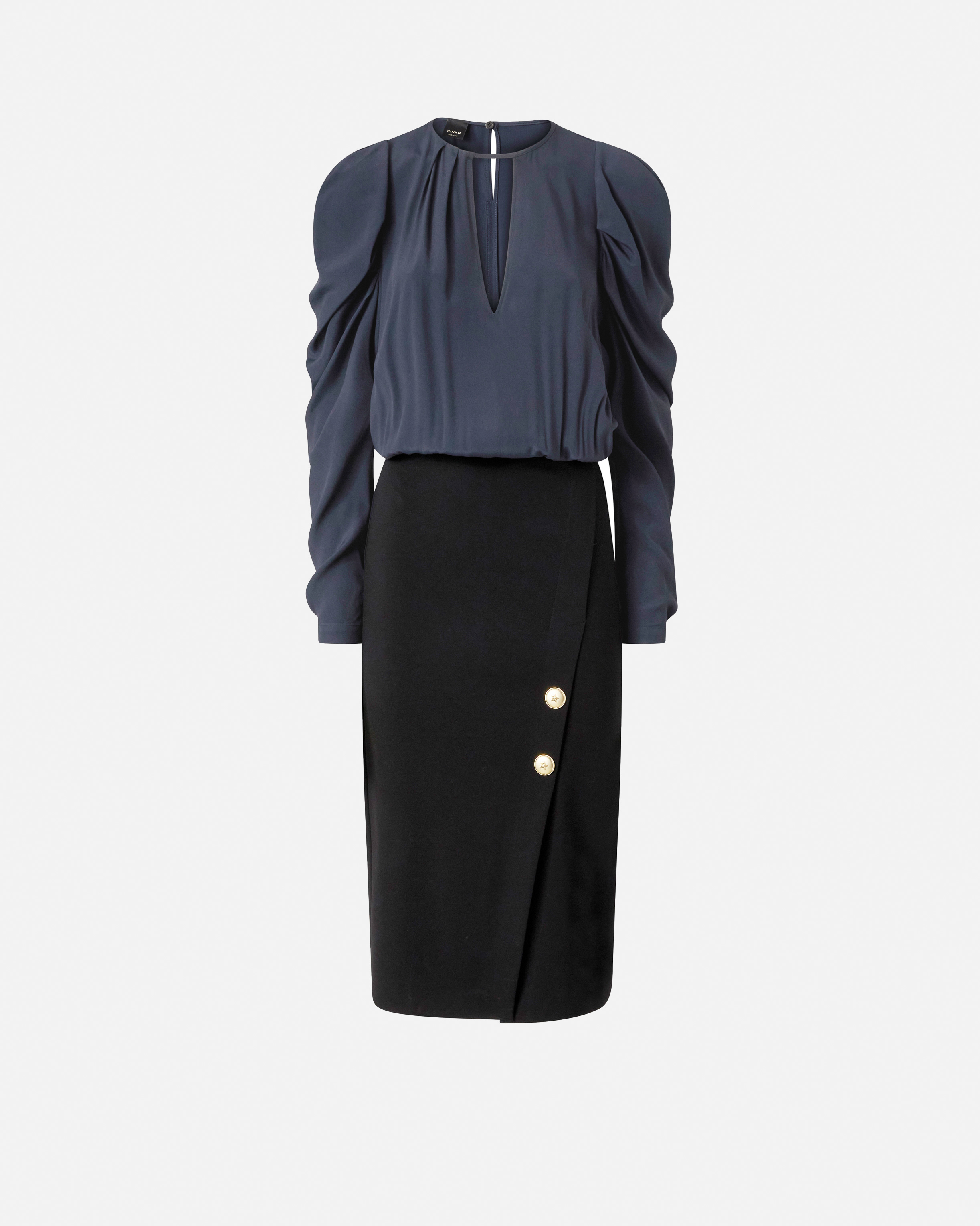 Fitted dual-material mid-length dress PINKO Black