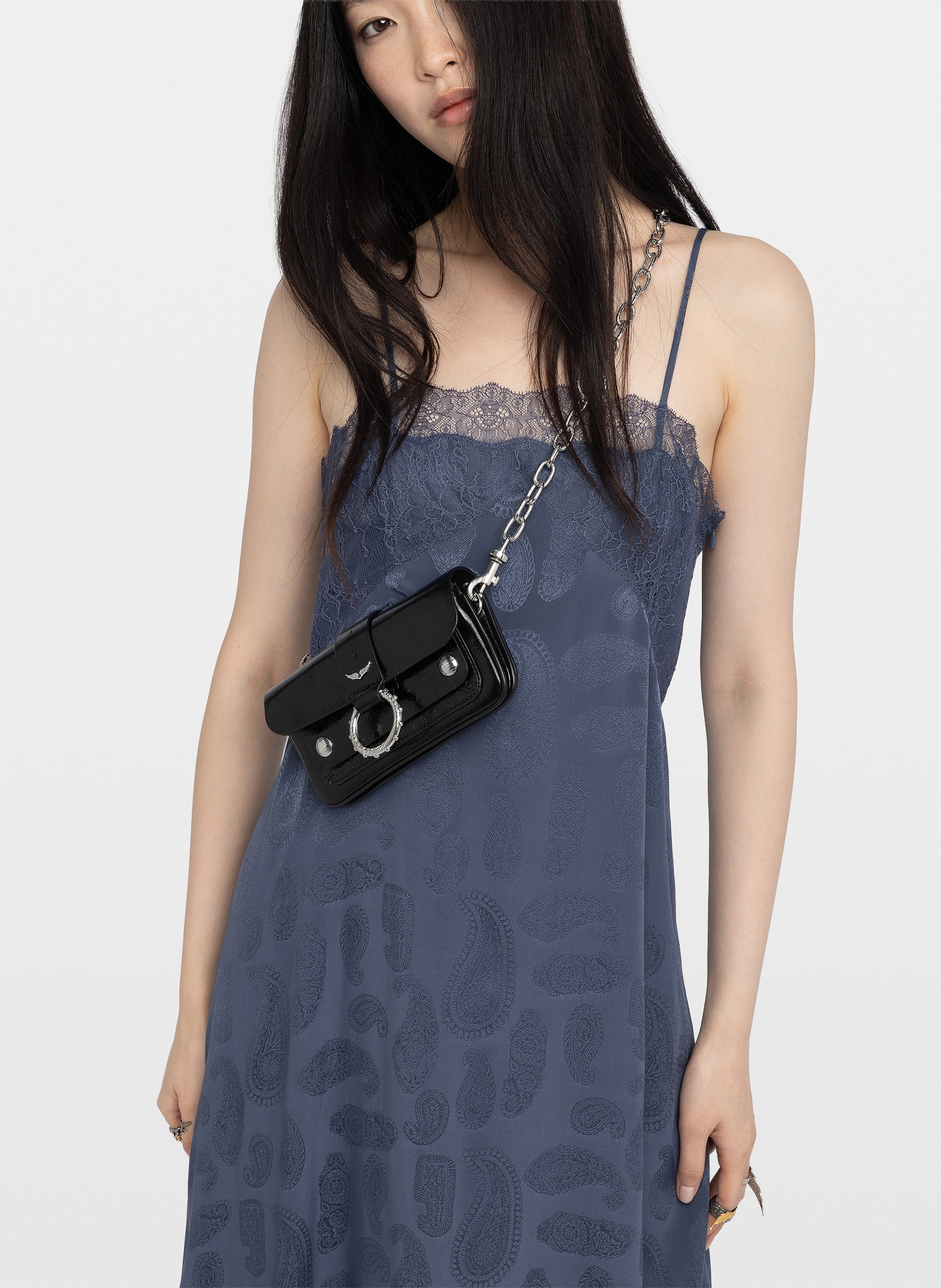 Flowy silk dress with lace print ZADIG&VOLTAIRE Blue