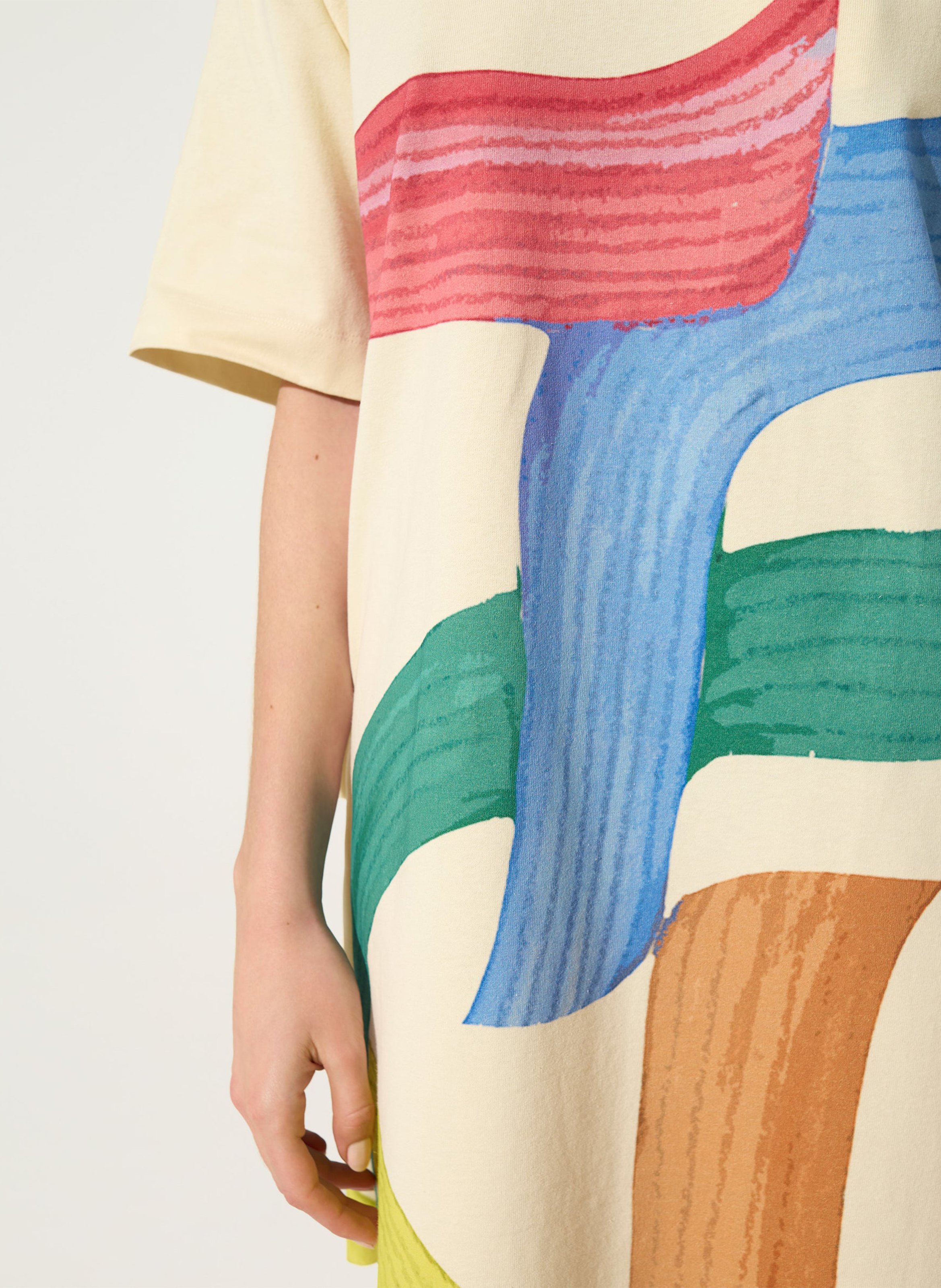 Robe midi col rond imprimée  ACOTE Blanc