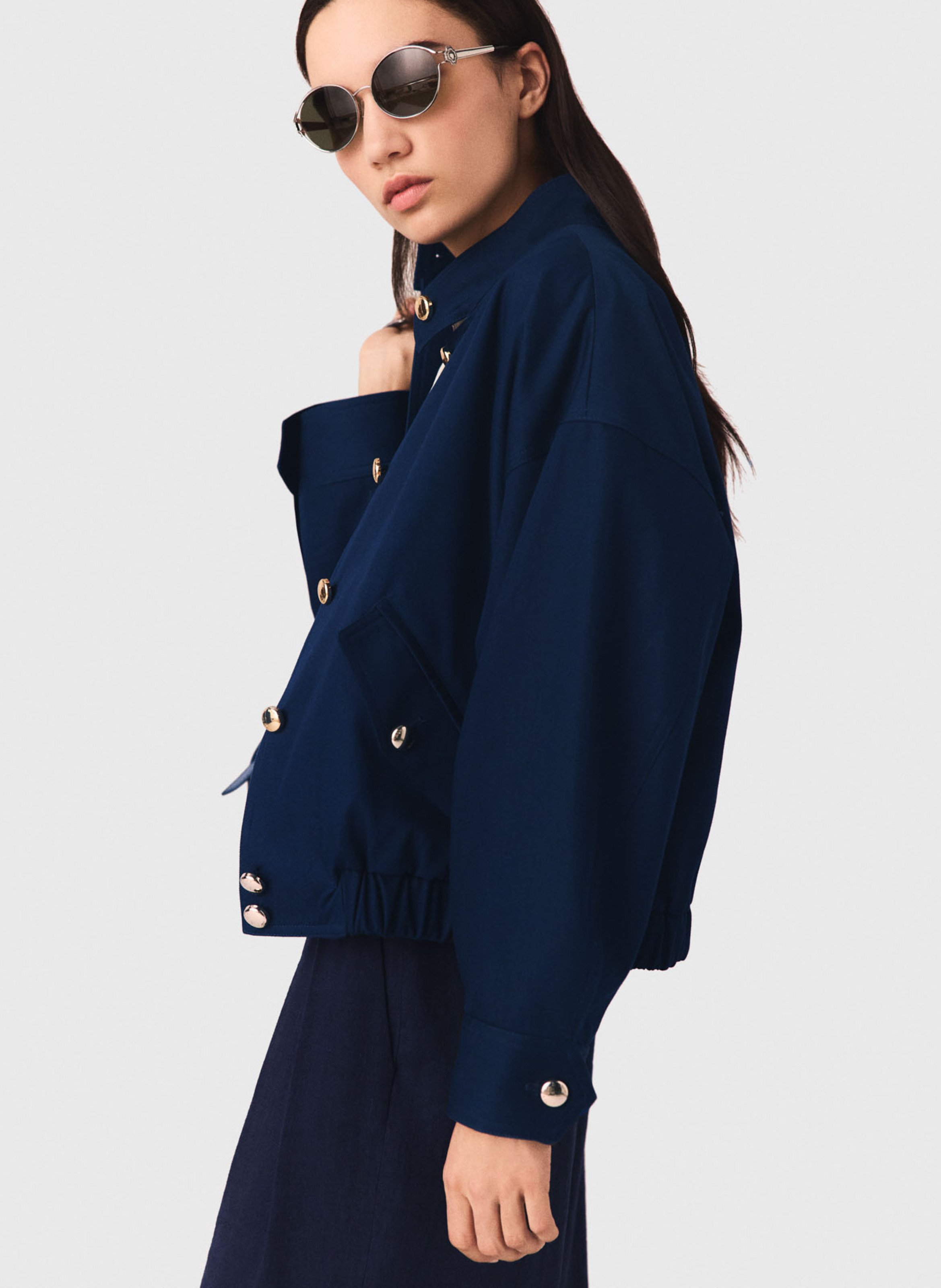 Short buttoned cotton jacket MAJE Blue