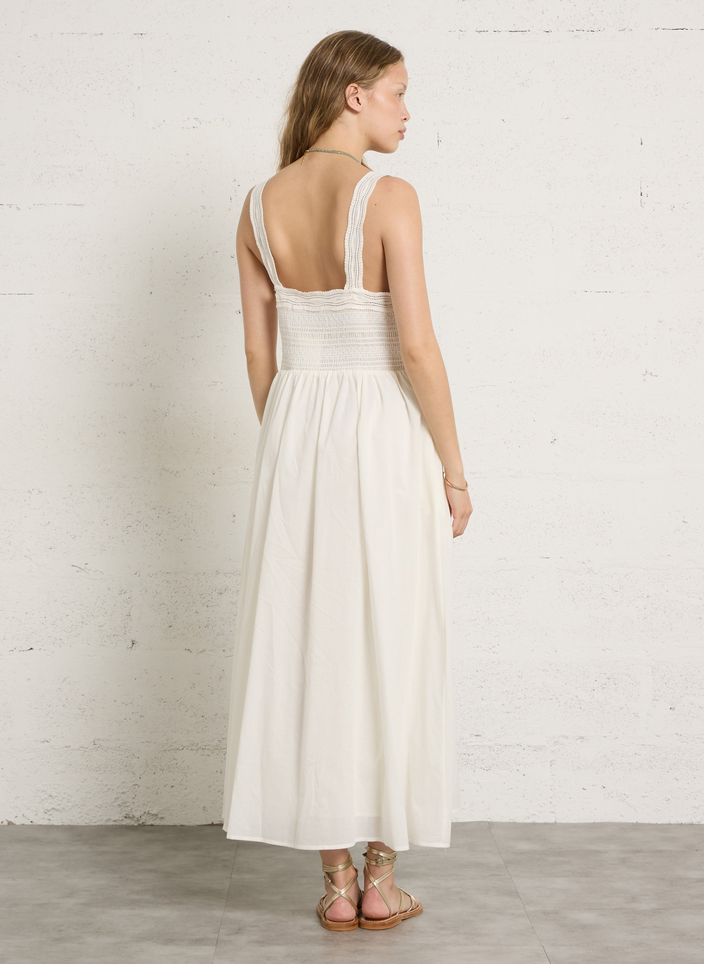 Robe longue col carré en coton SEE U SOON Blanc