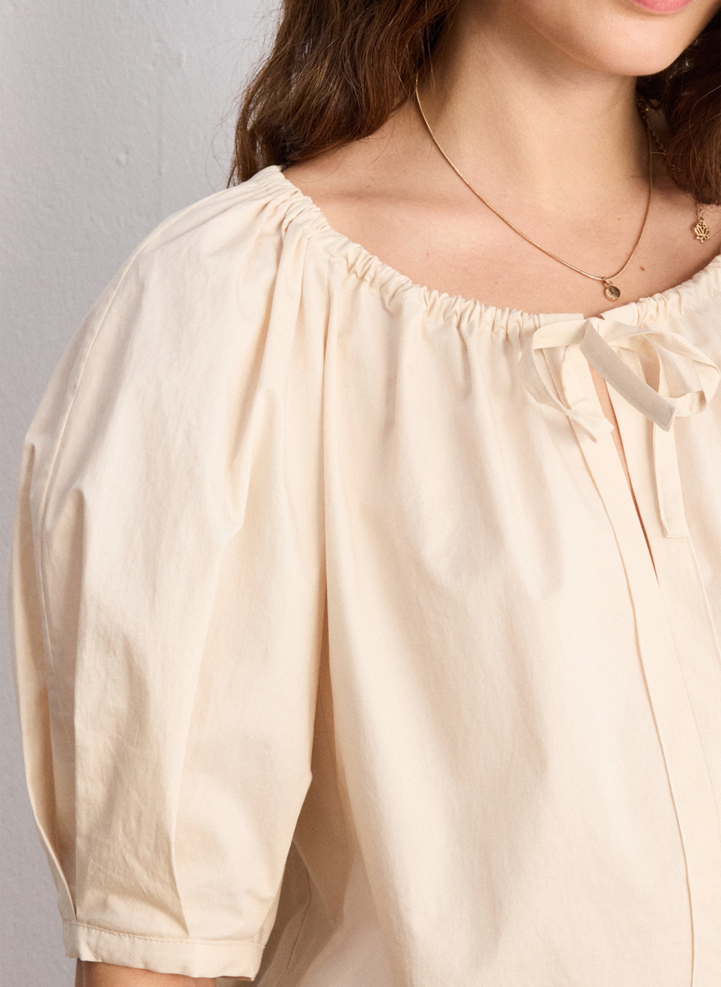 Rechte top met ronde hals | katoenblend PABLO Beige