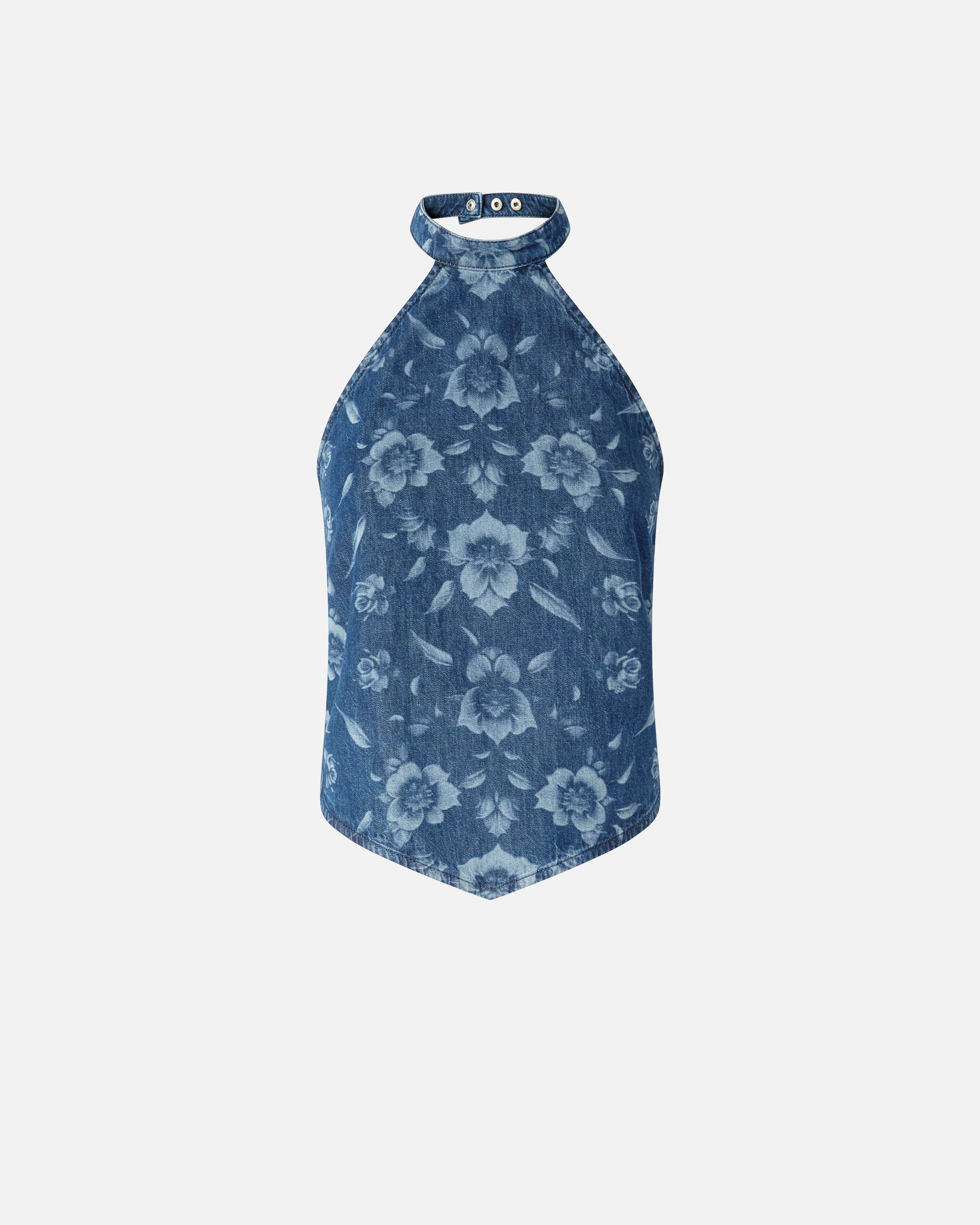 Top en denim floral PINKO Bleu