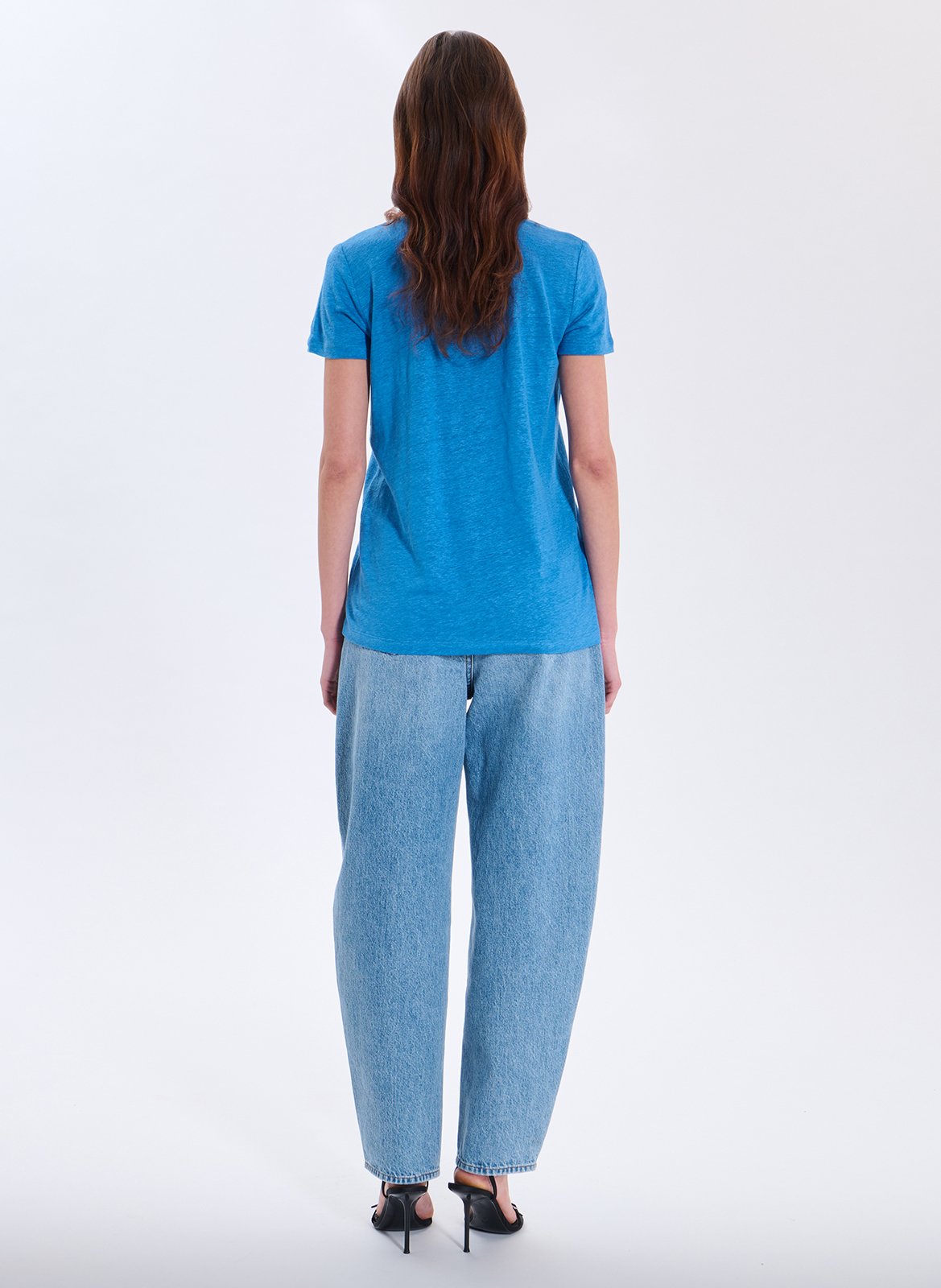 Tee-shirt col v en lin ZAPA Bleu