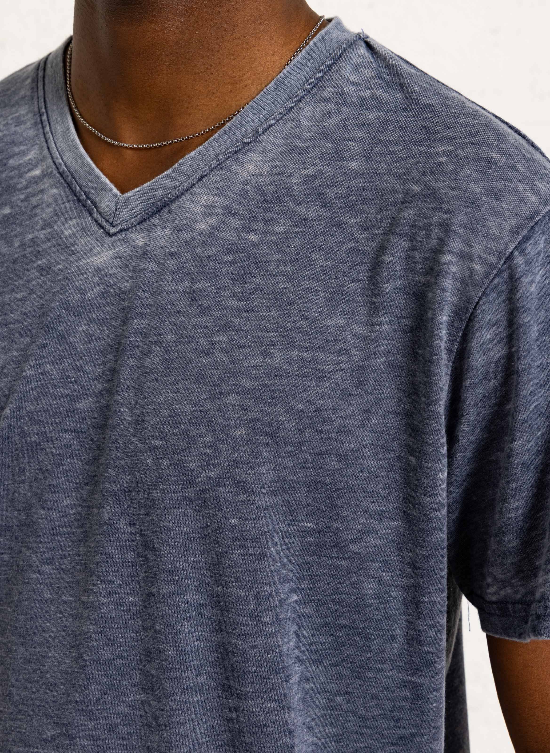 Straight heathered V-neck t-shirt LE TEMPS DES CERISES Blue