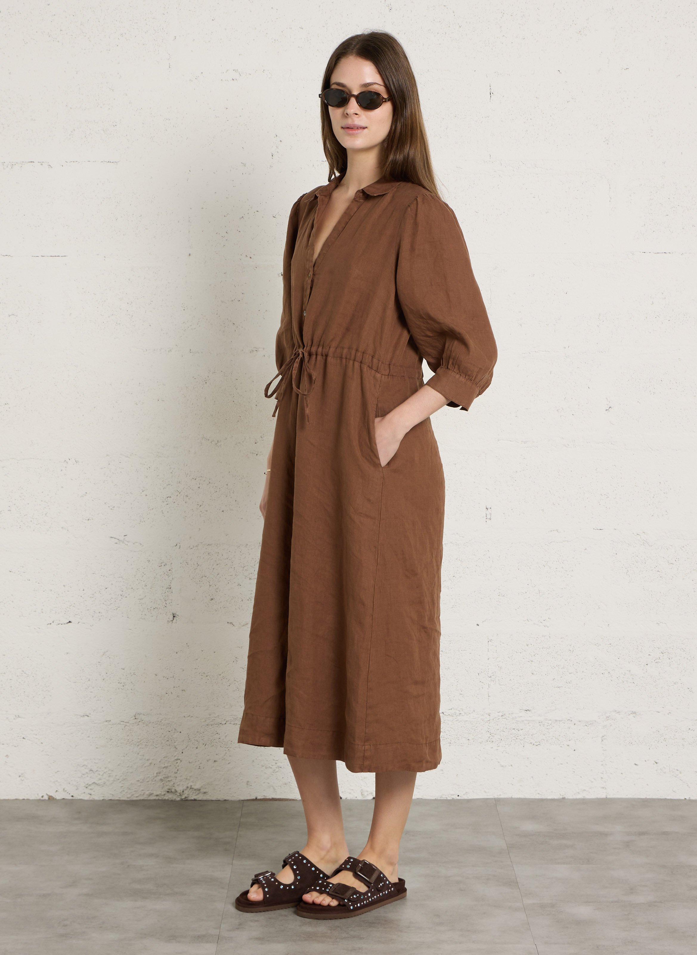Sandales plates en cuir velours COLORS OF CALIFORNIA Marron