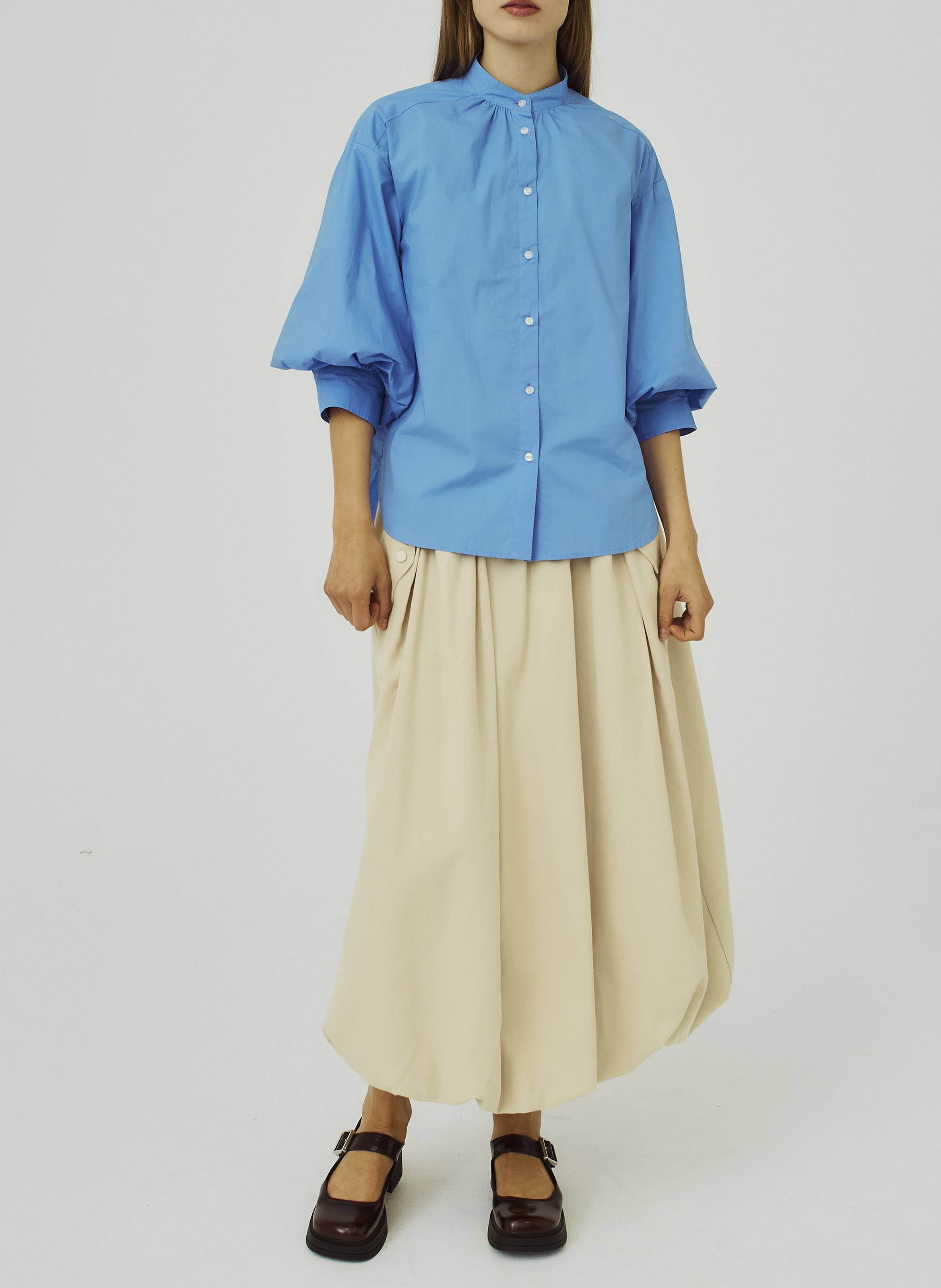 Blouse met ballonmouwen van katoen NORR Blauw