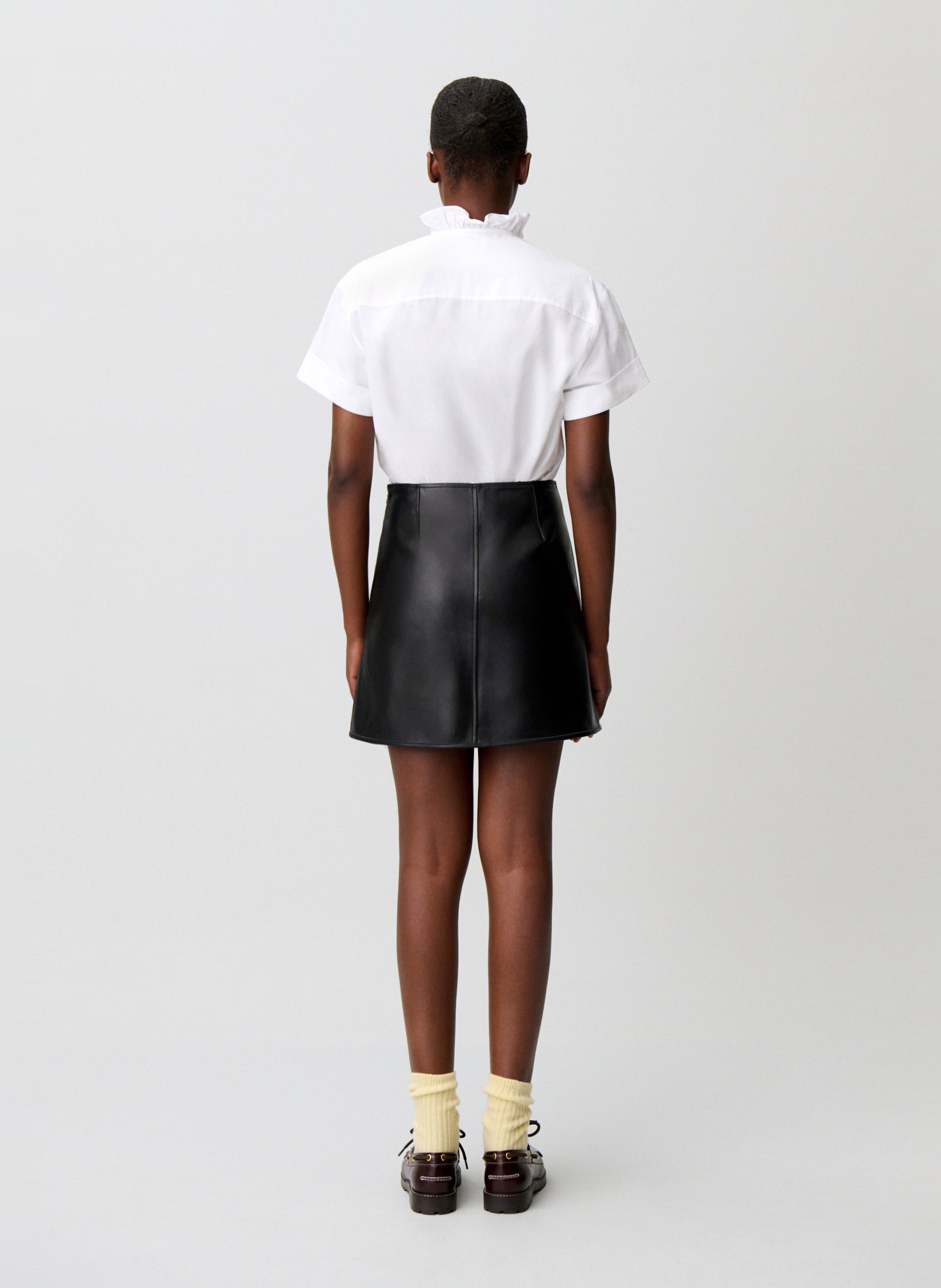 Jupe courte évasée en cuir CLAUDIE PIERLOT Noir