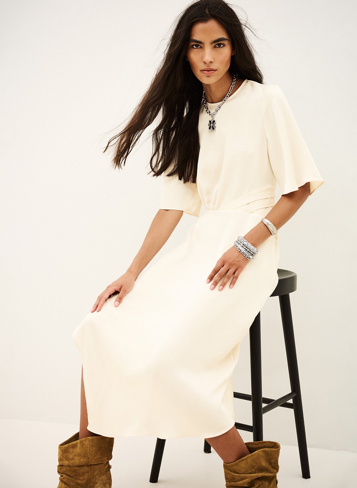 Robe midi cintrée asymétrique BA&SH Beige