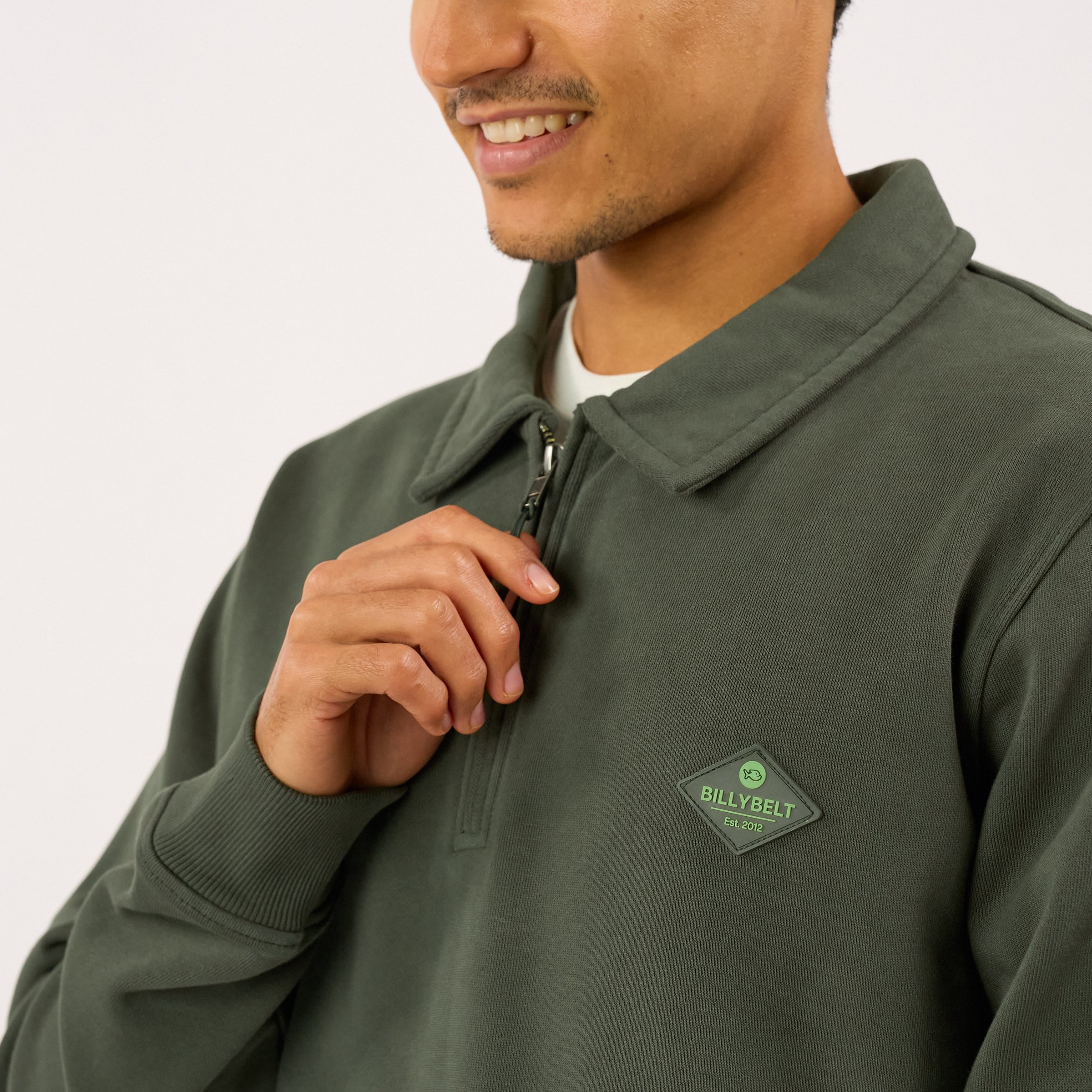 Zip-neck organic cotton sweatshirt | Khaki BILLYBELT Men
