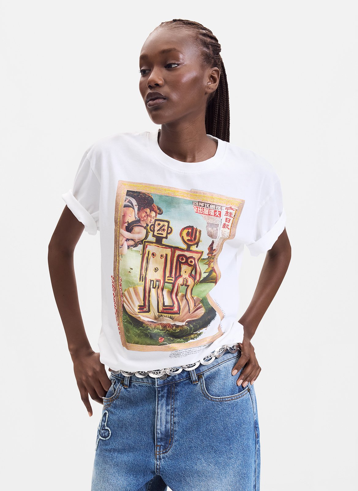 Rundhals-T-Shirt aus Baumwolle DESIGUAL Weiss
