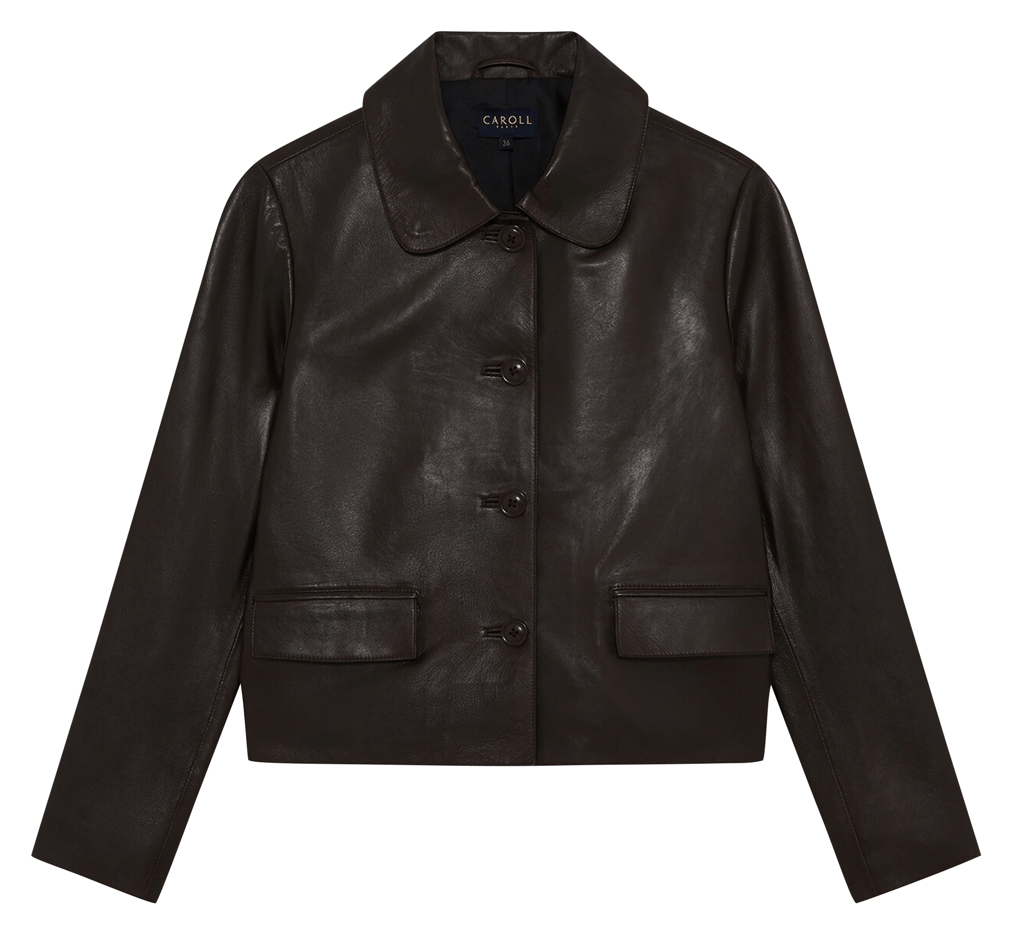 Veste en cuir courte  CAROLL Marron