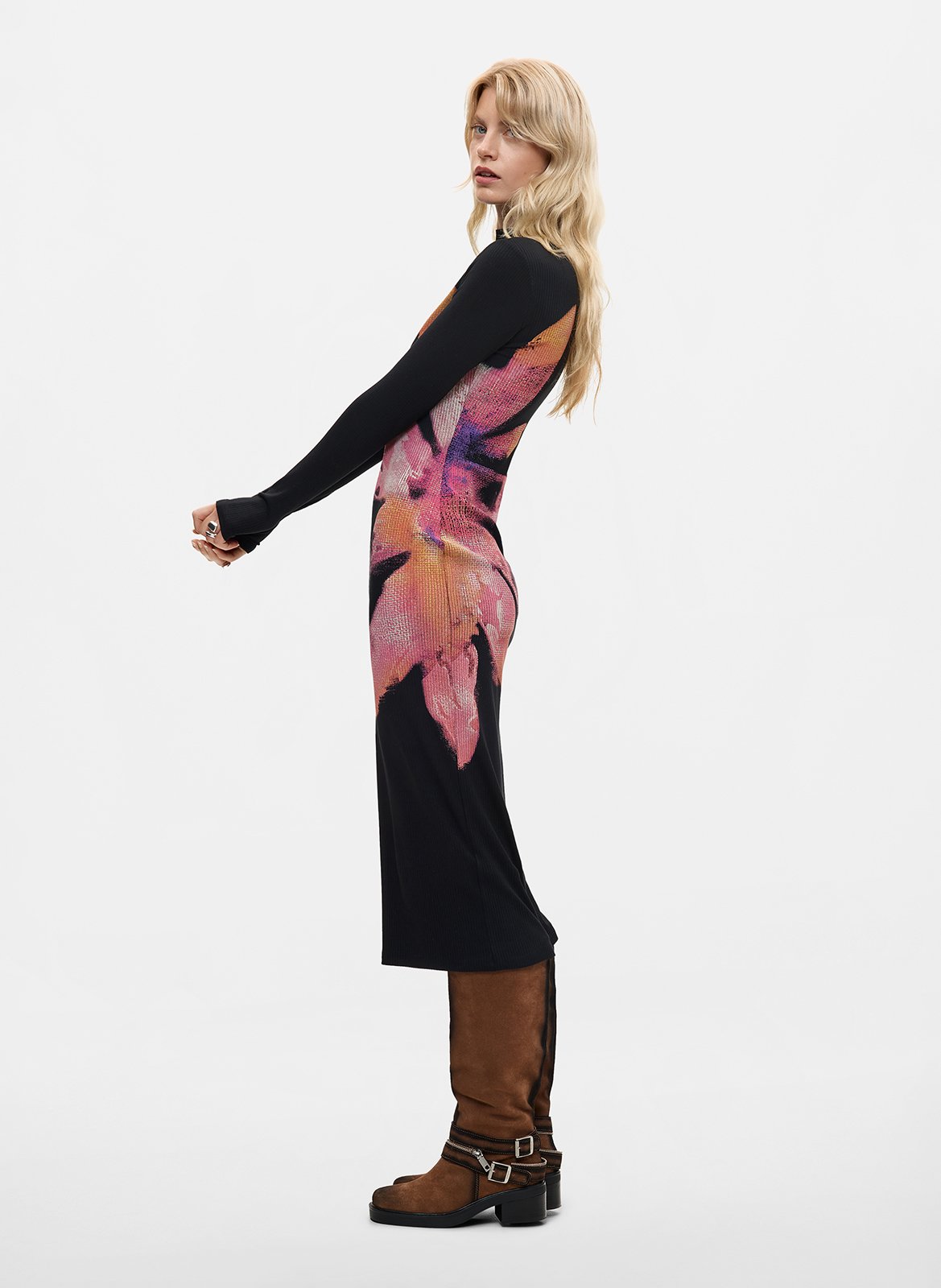 Robe midi col rond DESIGUAL Noir