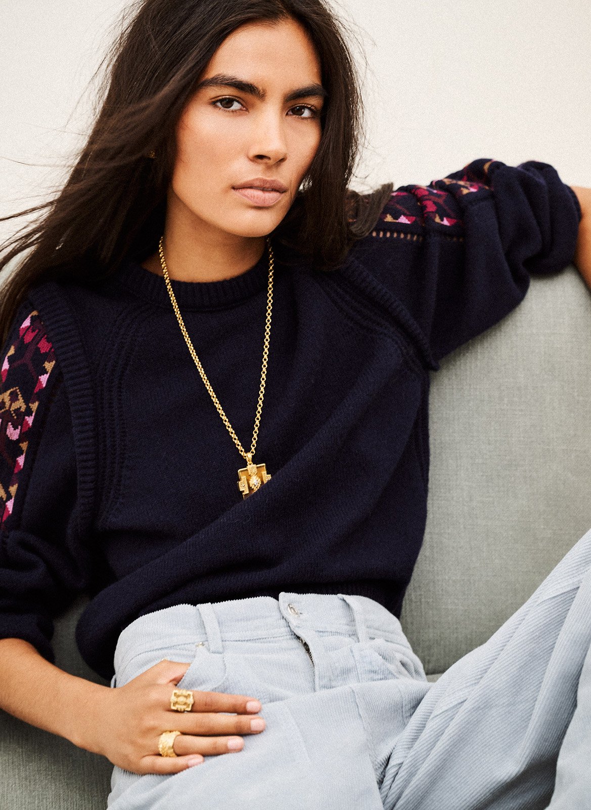 Embroidered wool knit sweater BA&SH Blue