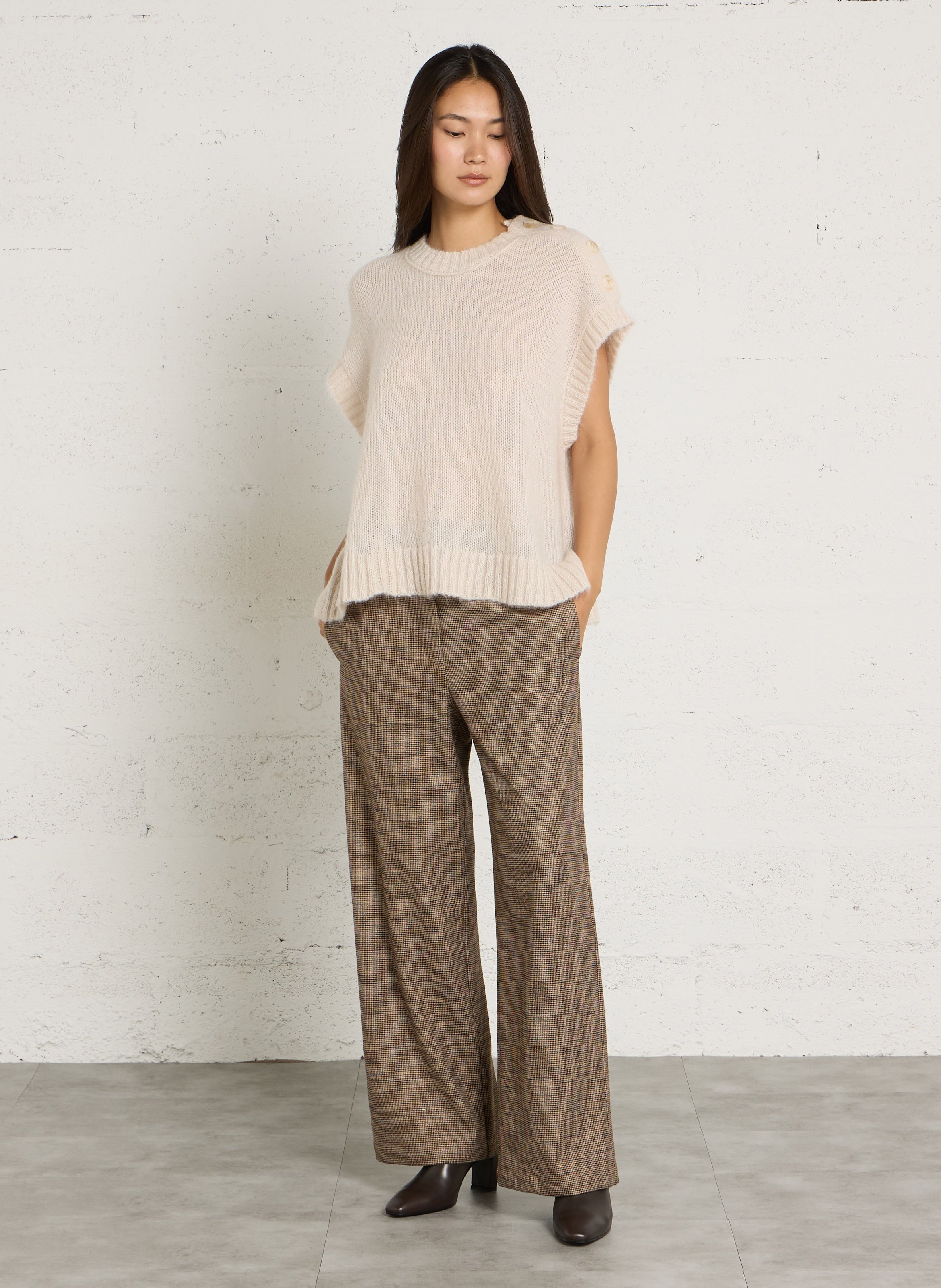 Wide-leg houndstooth pants BELLA JONES Brown