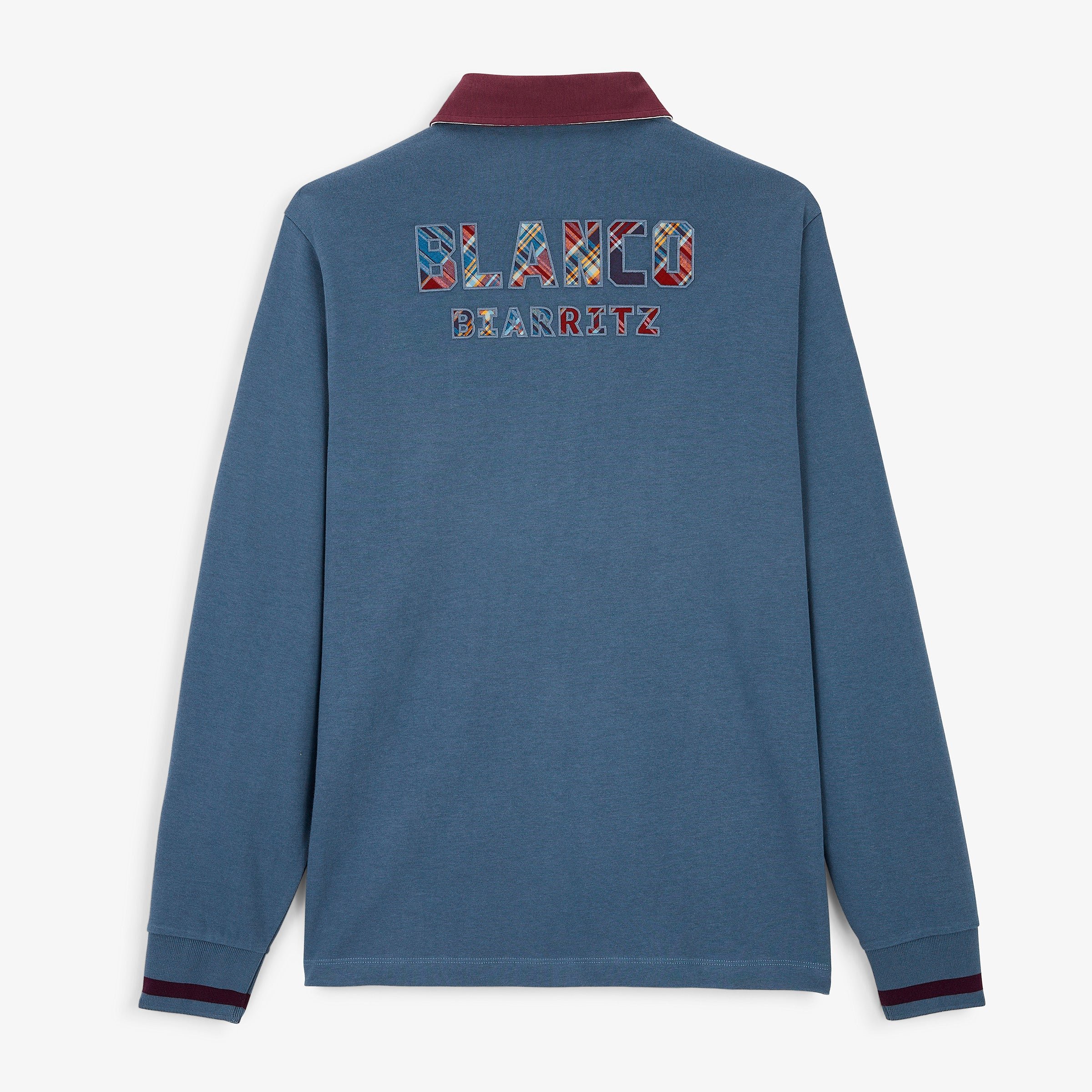 BLANCO BIARRITZ long-sleeved rugby polo shirt in blue lupin tartan SERGE BLANCO Blue