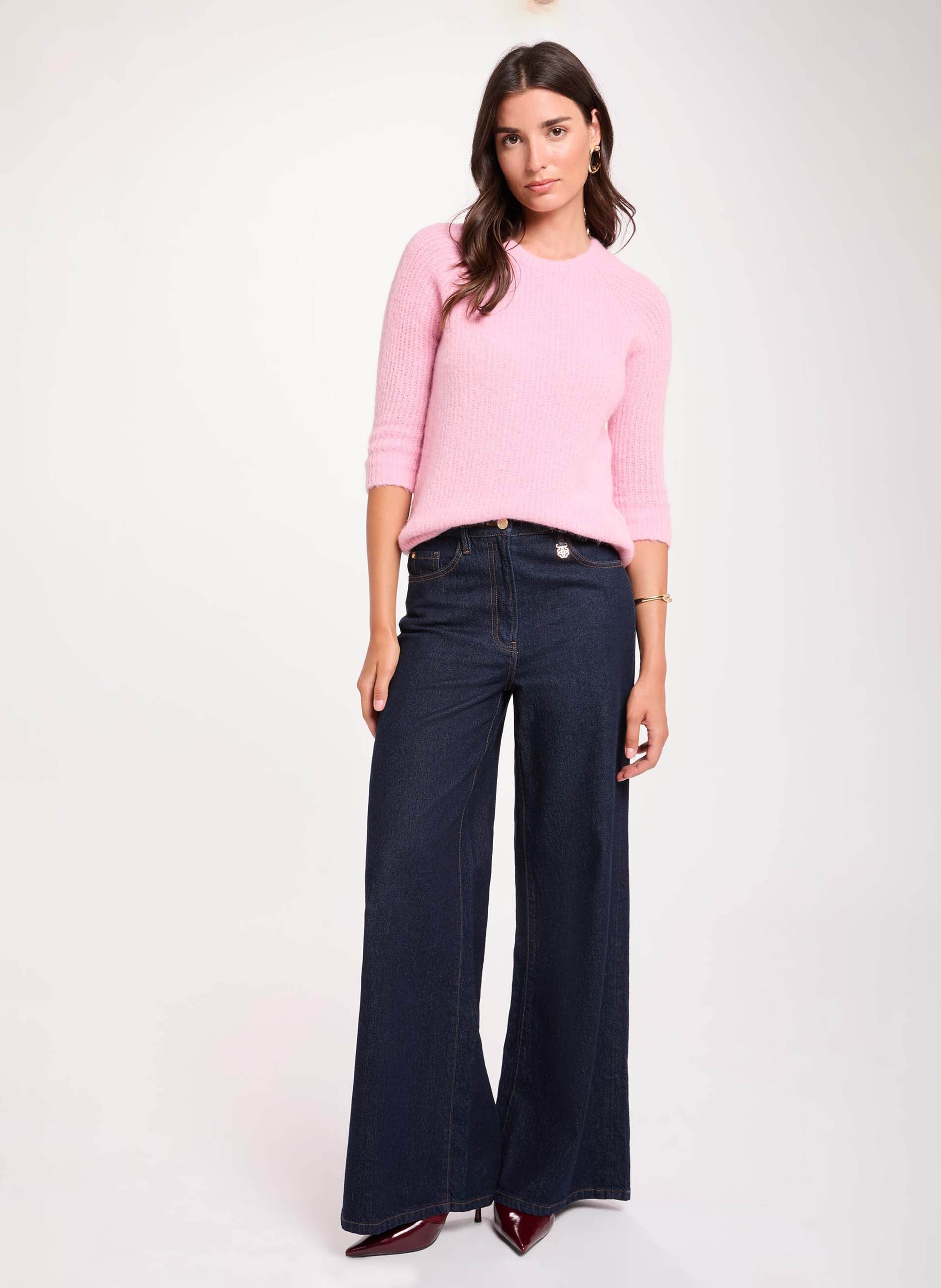 Pull droit col rond en maille mélangée MORGAN Rose