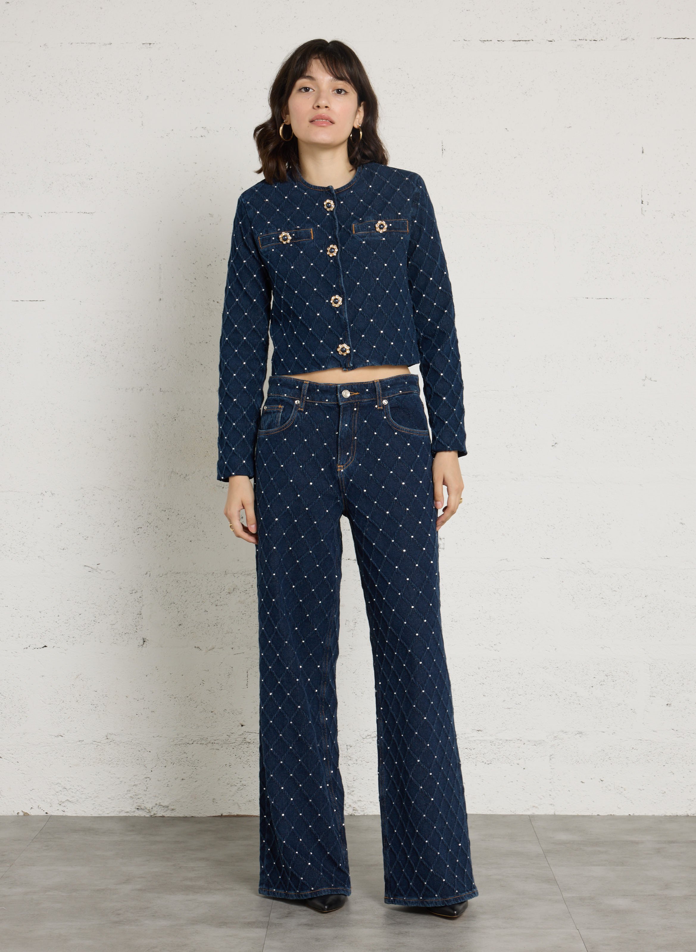 Weite Jeans aus Baumwollmischung mit Strasssteinen LIU JO Blau