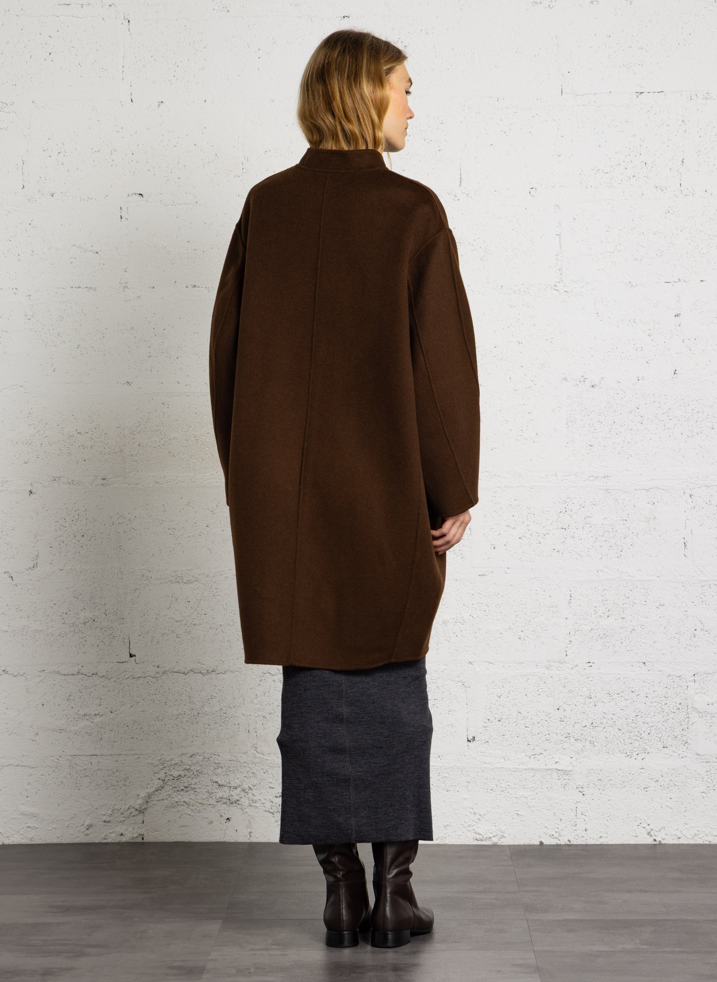 Manteau col rond en laine mélangée SOEUR Marron