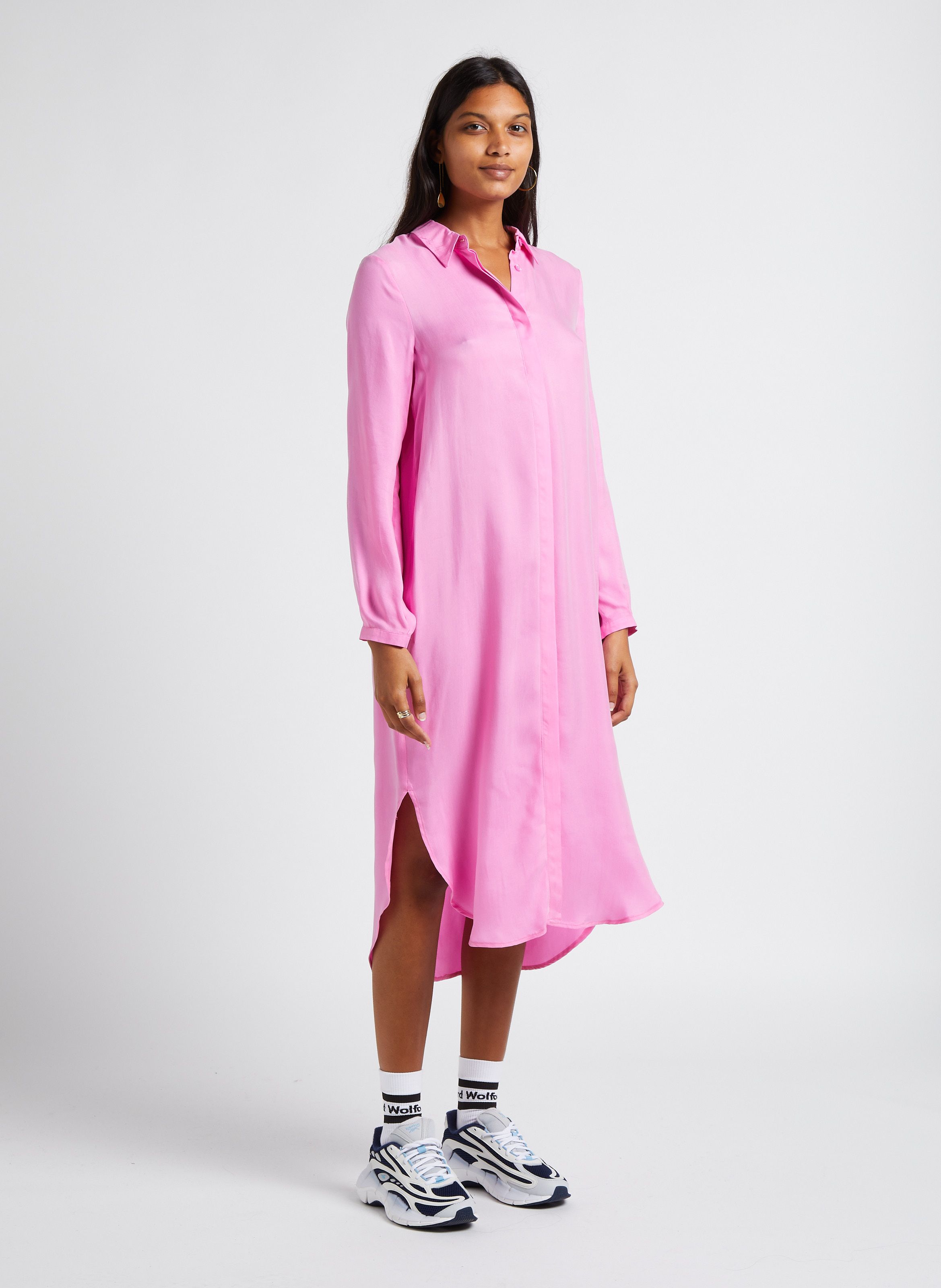 Robe chemise longue droite Rose