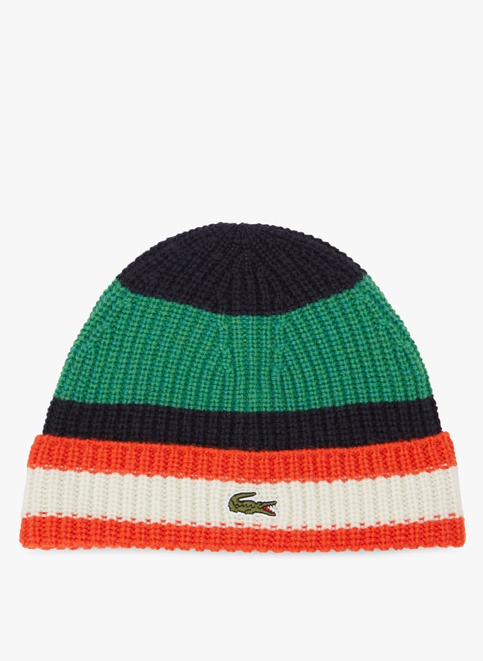 Bonnet Rayé En Laine Mélangée Winter Elevated Essential  Lapland-sunrise-navy Blue Lacoste - Homme