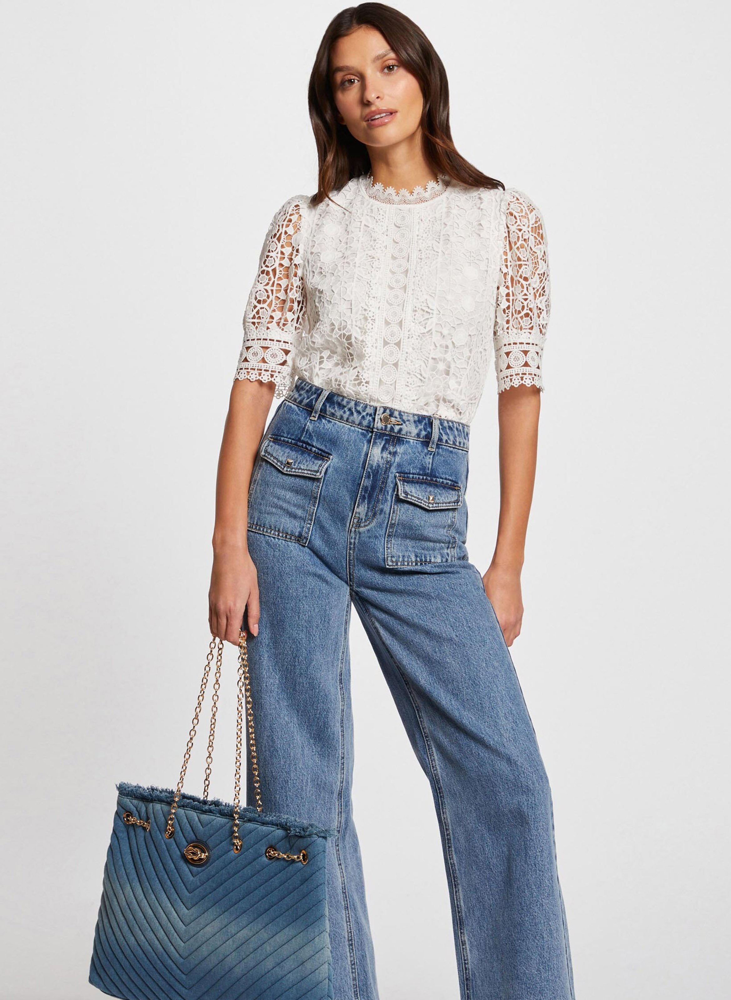 Top col victorien en dentelle  MORGAN Blanc