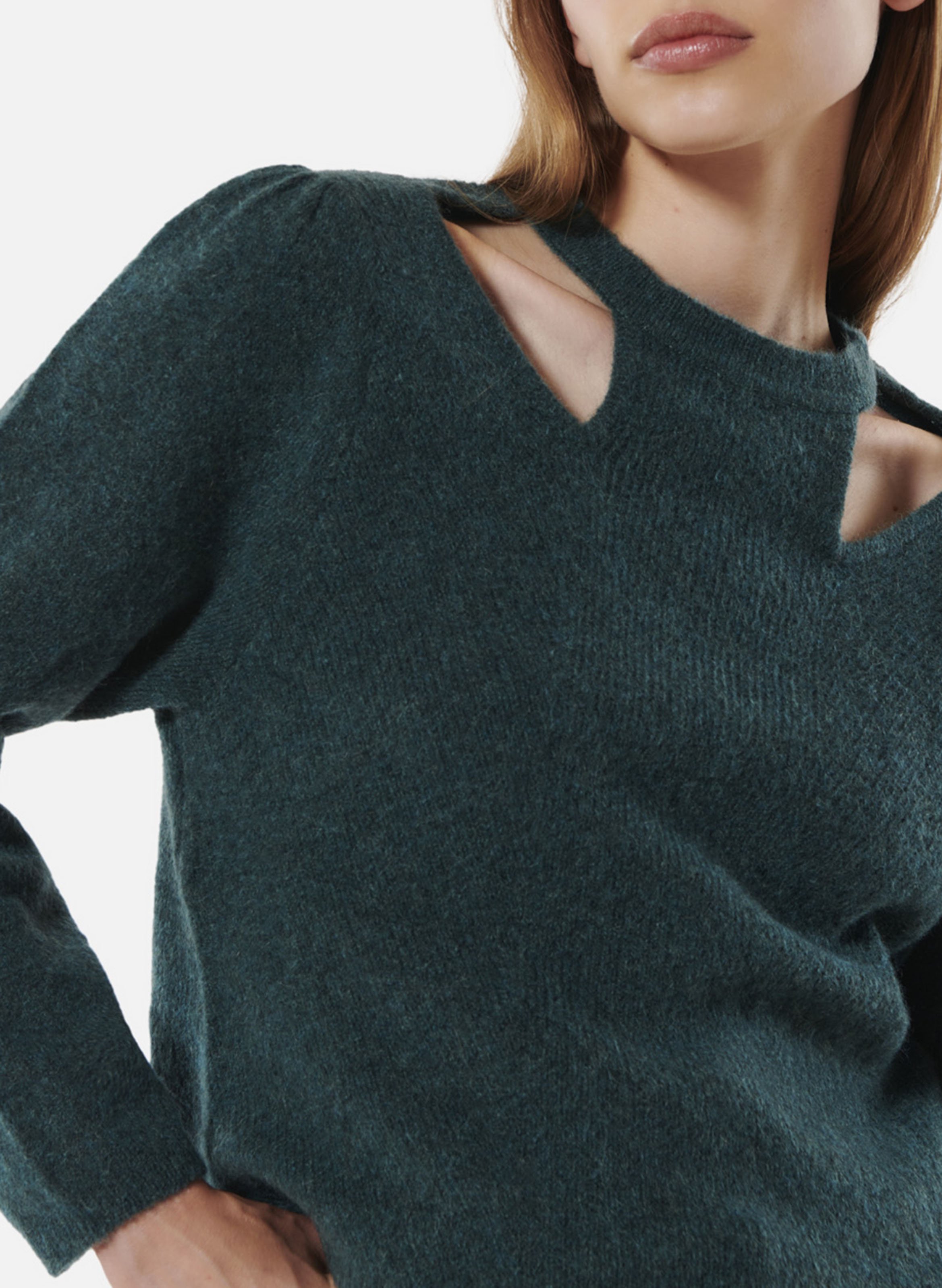 Effen trui van wolmix met lange mouwen en kant KARMA KOMA Blauw