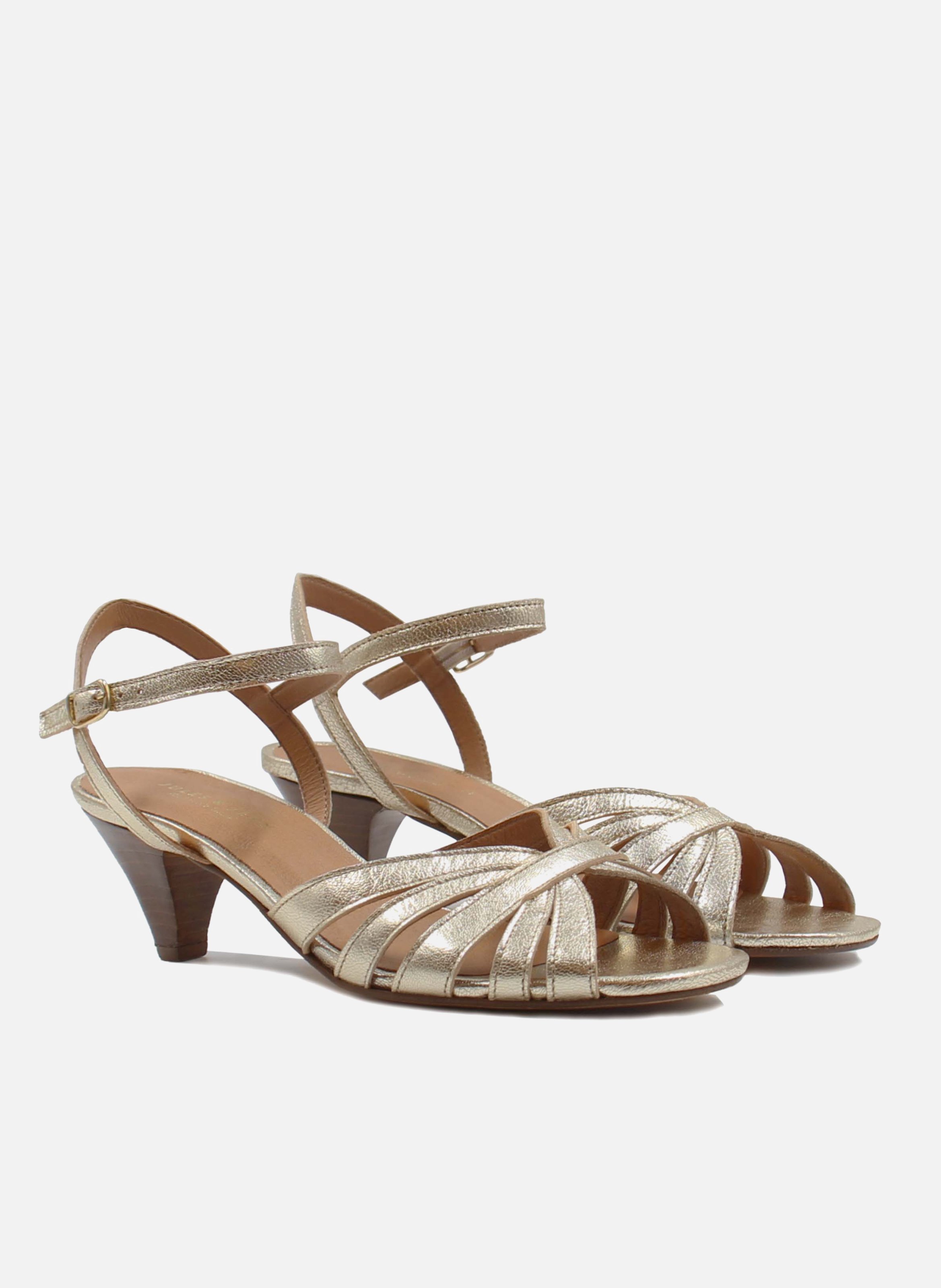 Medium heel metallic leather strappy sandals JULES & JENN Golden