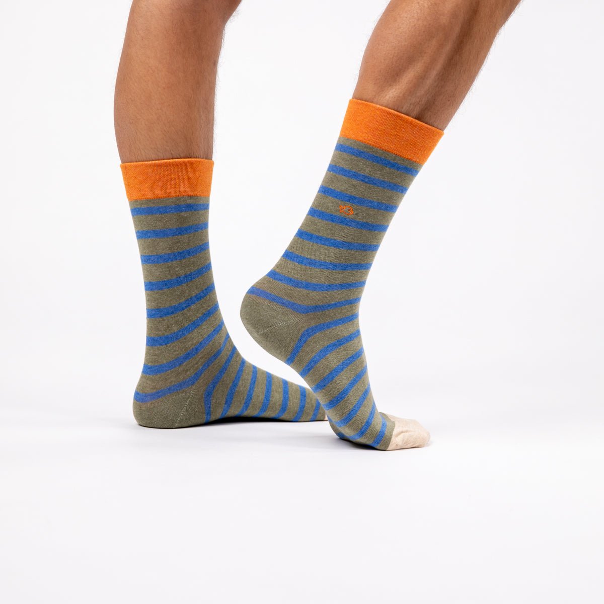 Combed cotton socks with wide stripes Khaki