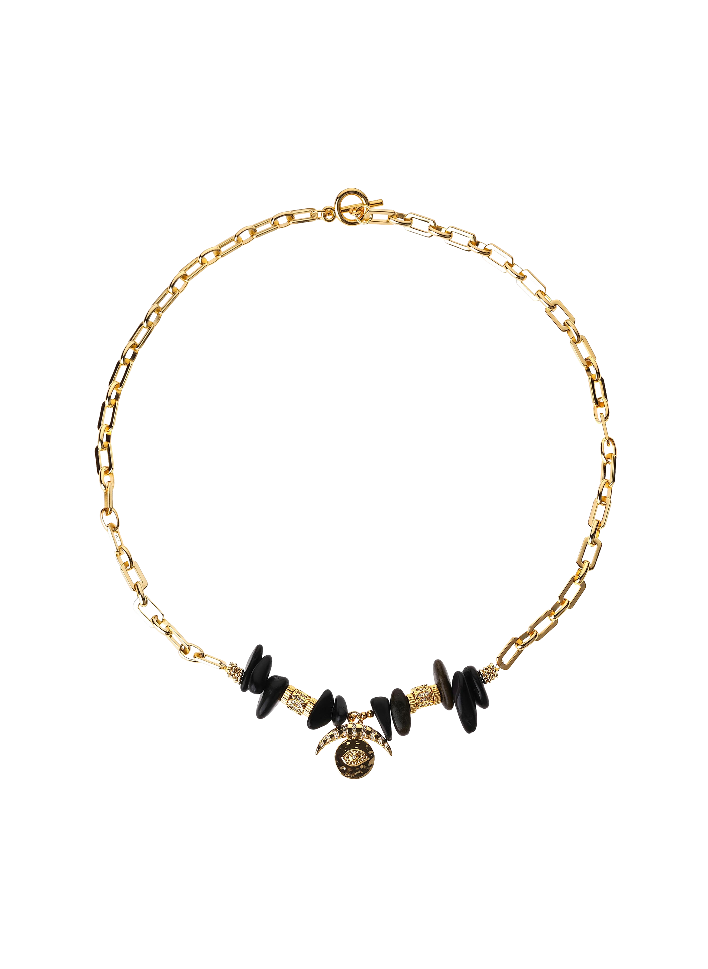 Chain necklace with dangling charms and central cabochon HIPANEMA Black