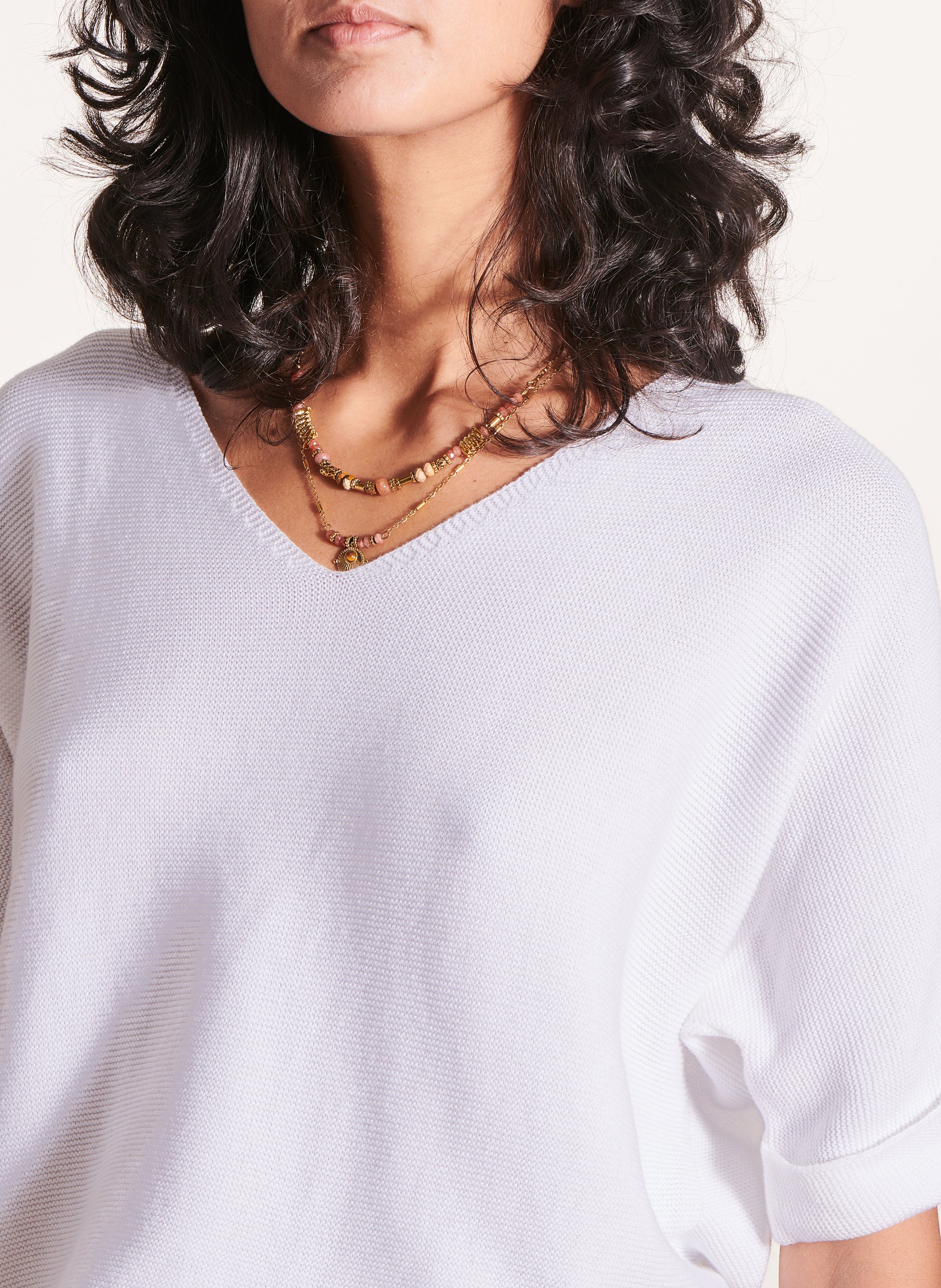 Weites Strick-Top mit V-Ausschnitt LA FEE MARABOUTEE Weiss