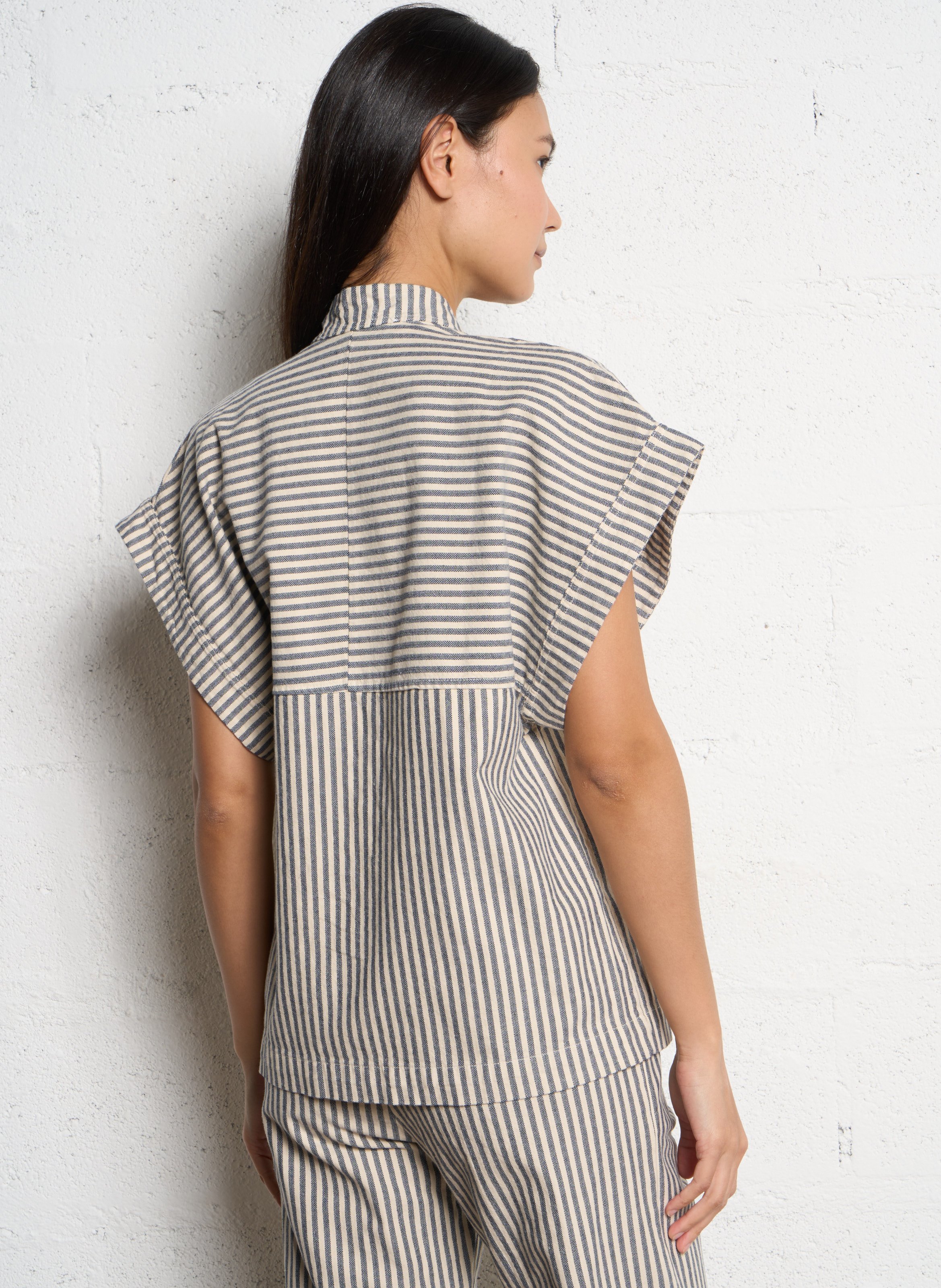 Veste oversize en coton mélangé rayé TINSELS Blanc