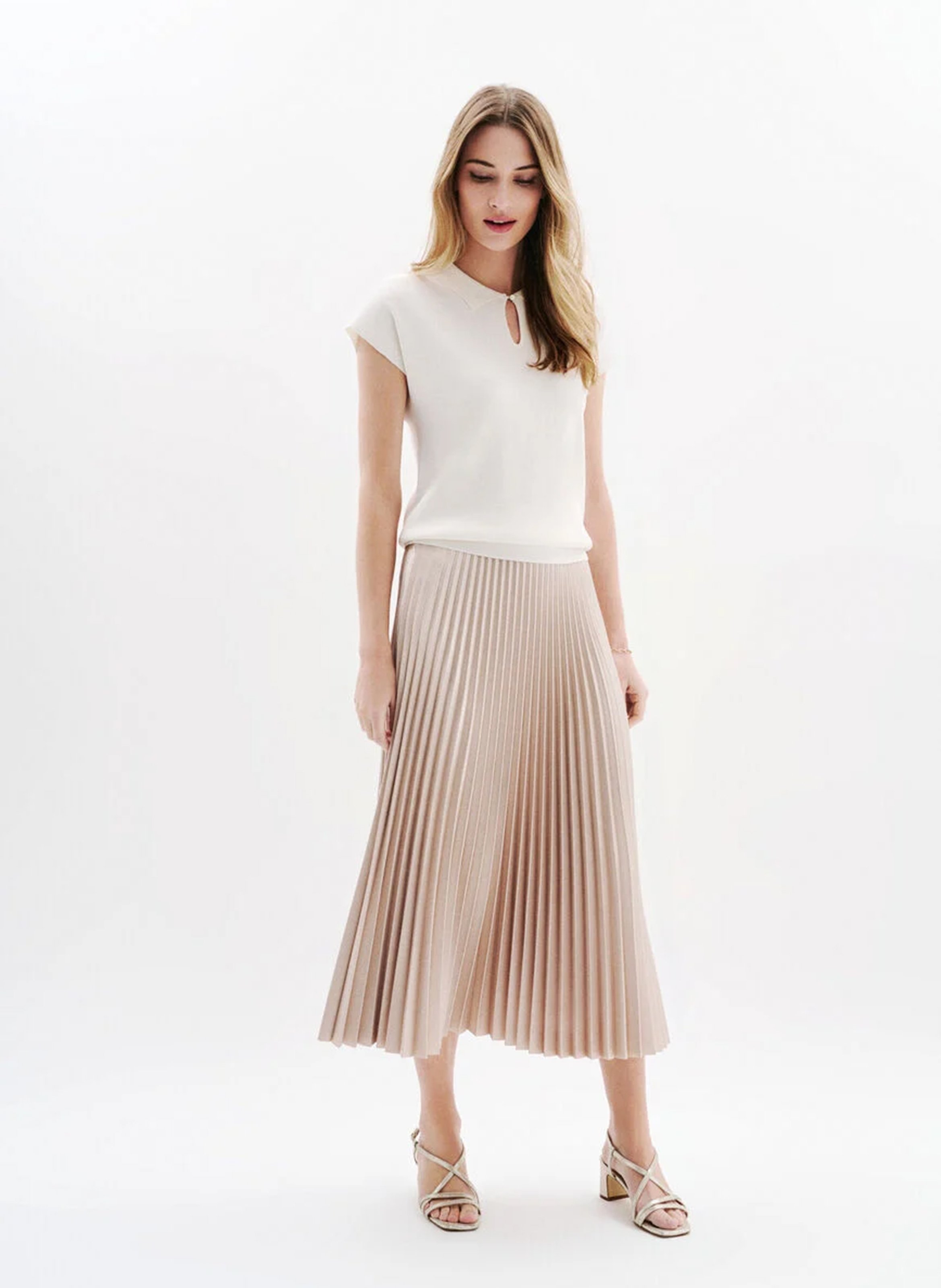 Sleeveless shirt collar solid sweater CAROLL Beige