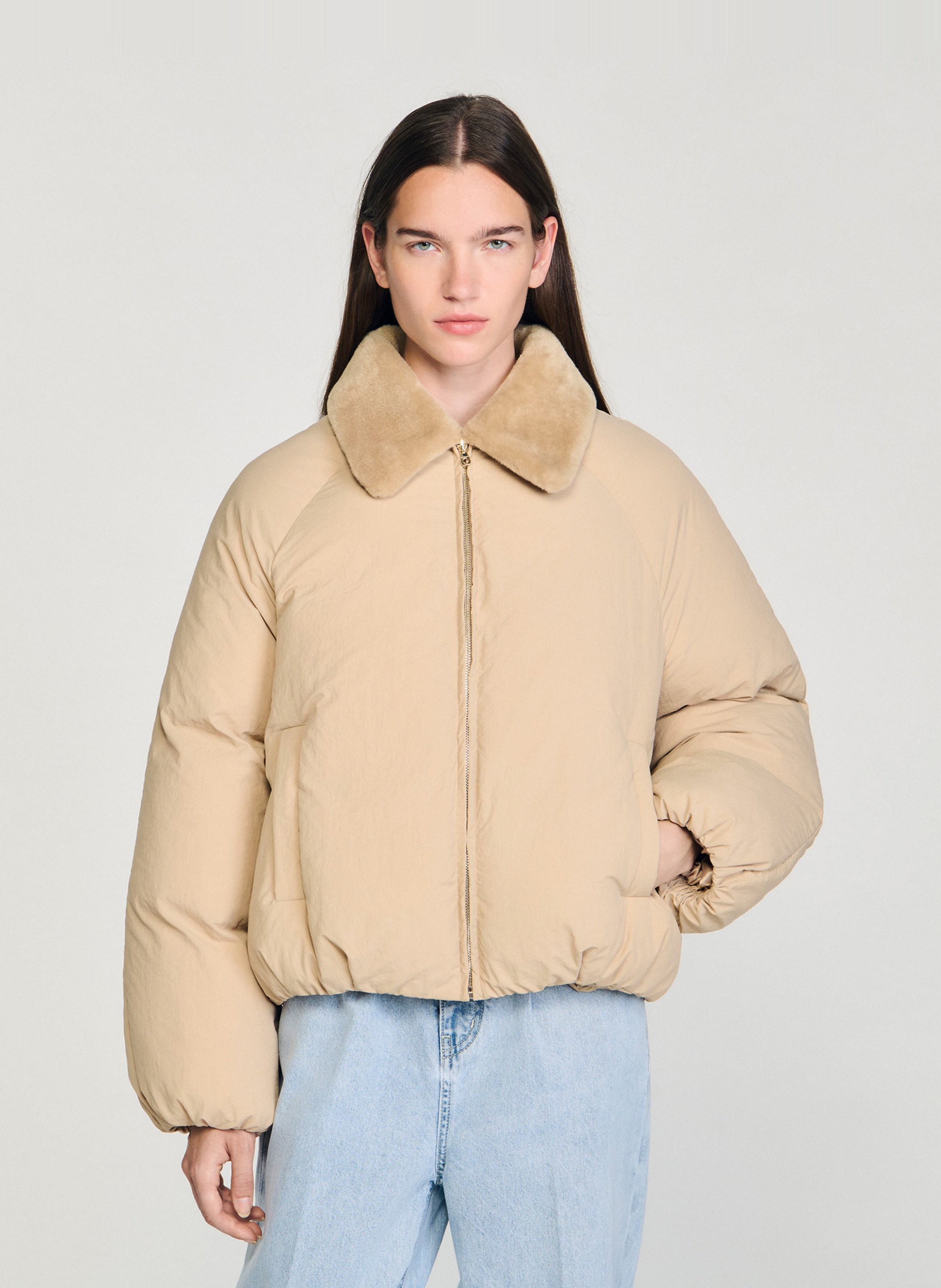 Oversized gewatteerde jas met klassieke kraag SANDRO Beige
