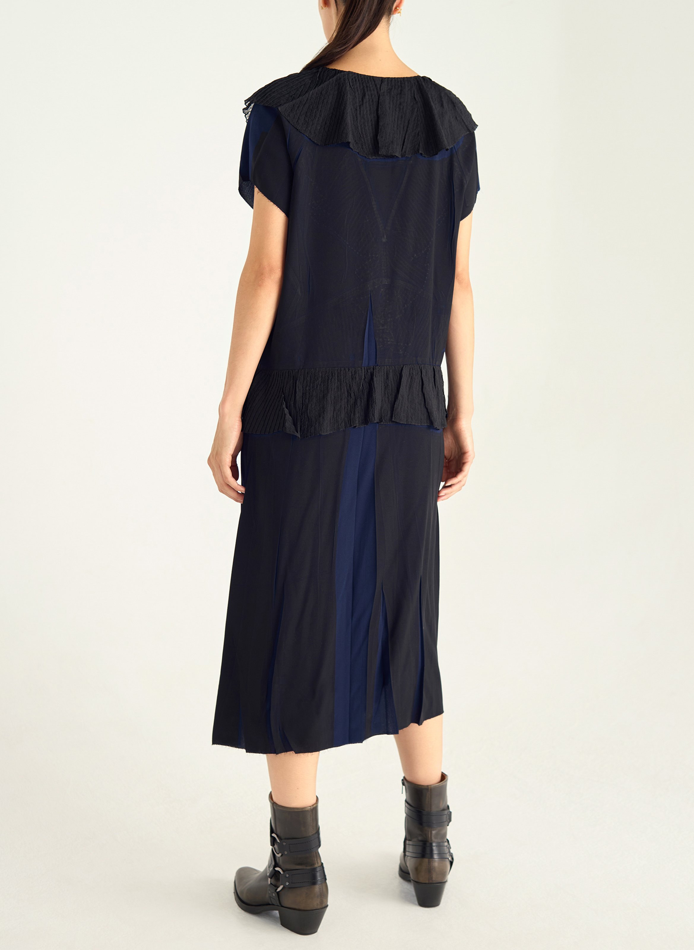 Robe midi col v plissée COTELAC Bleu