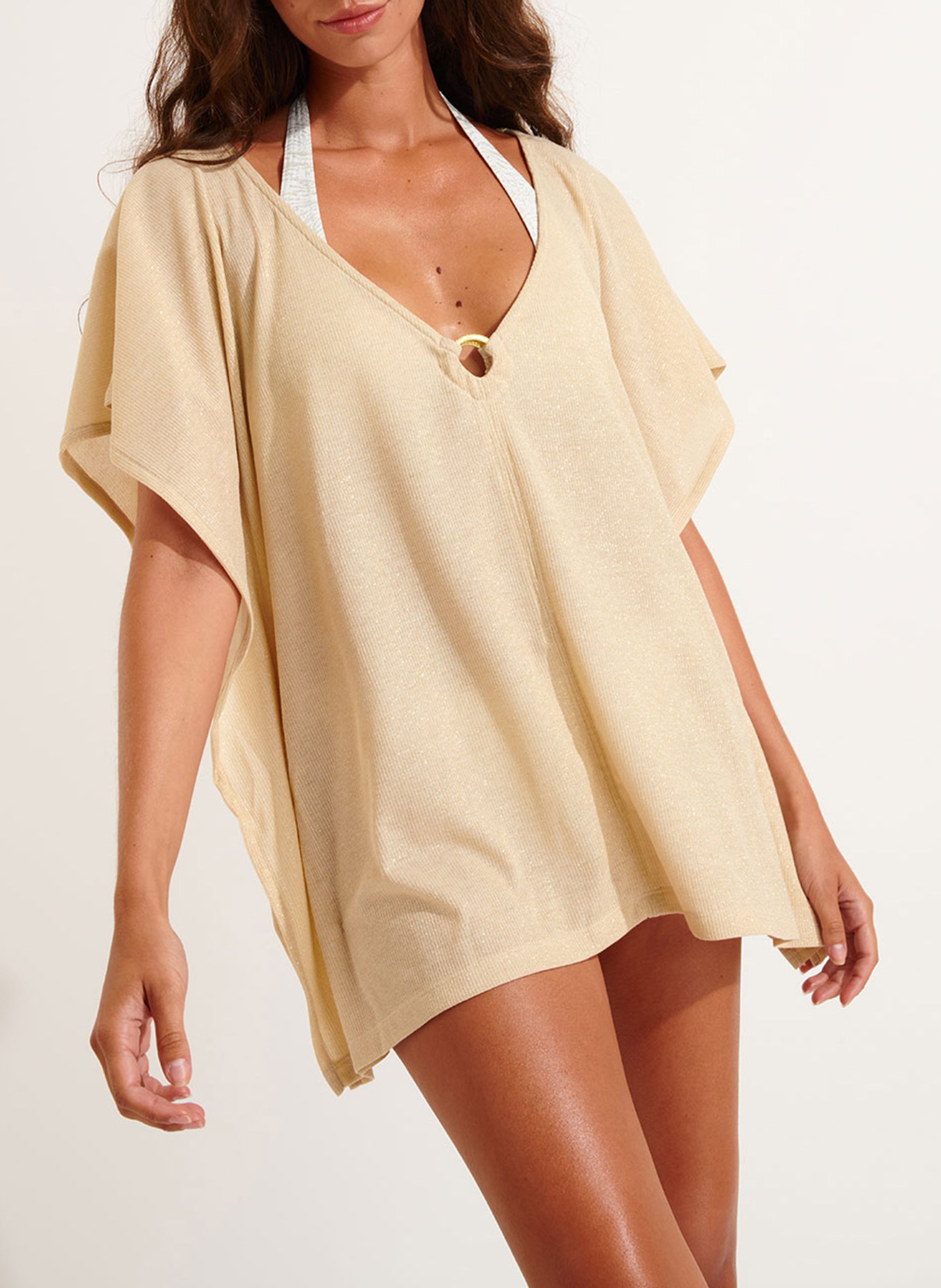 Crepe V-neck top LIVIA Beige