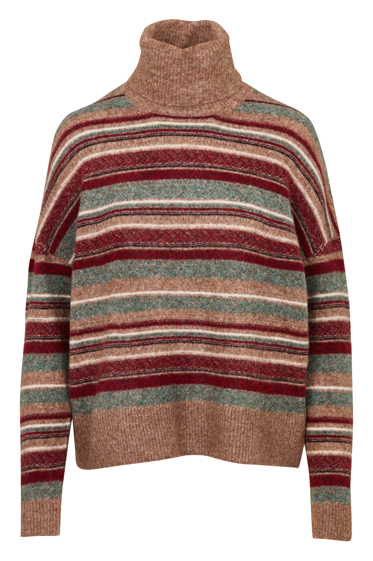 Col roulé ample rayé en laine mélangée MKT Kaki