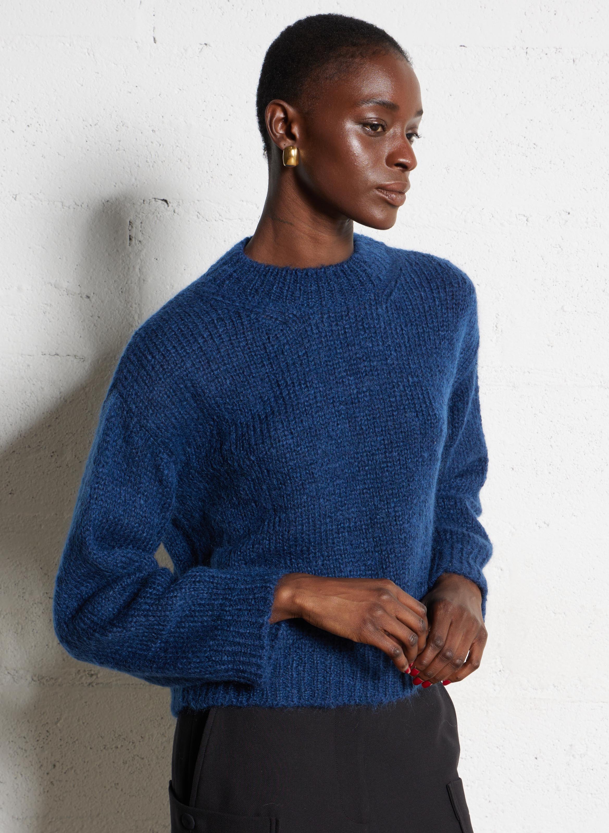 Pull ample col rond en kid mohair mélangé MASSCOB Bleu