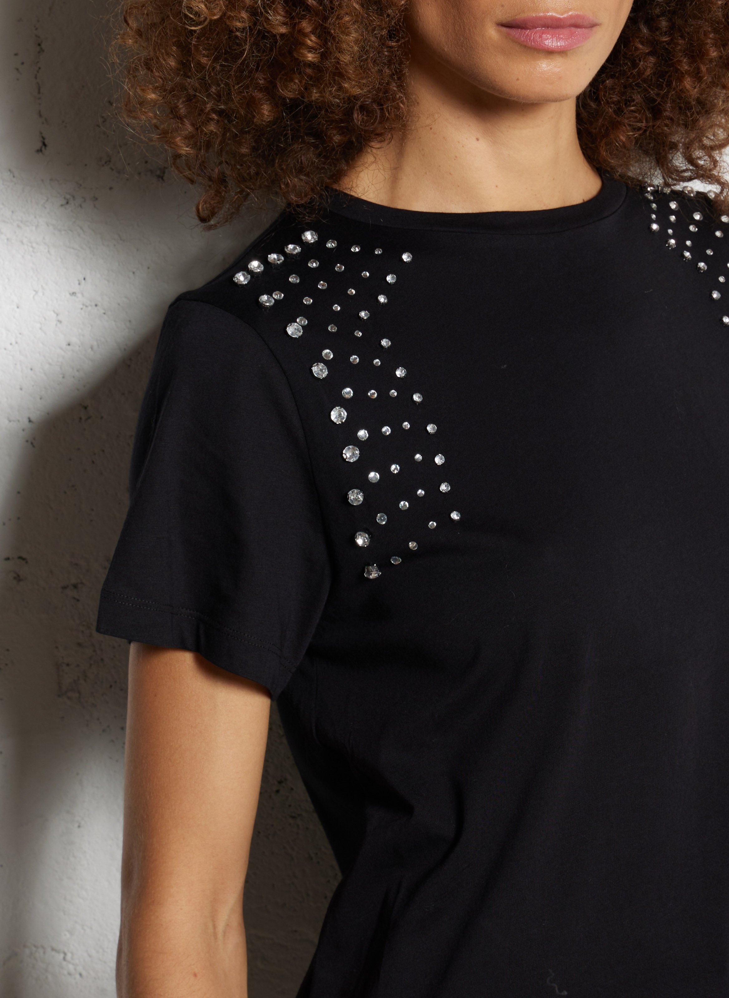 Plain cotton T-shirt with rhinestones LIU JO Black