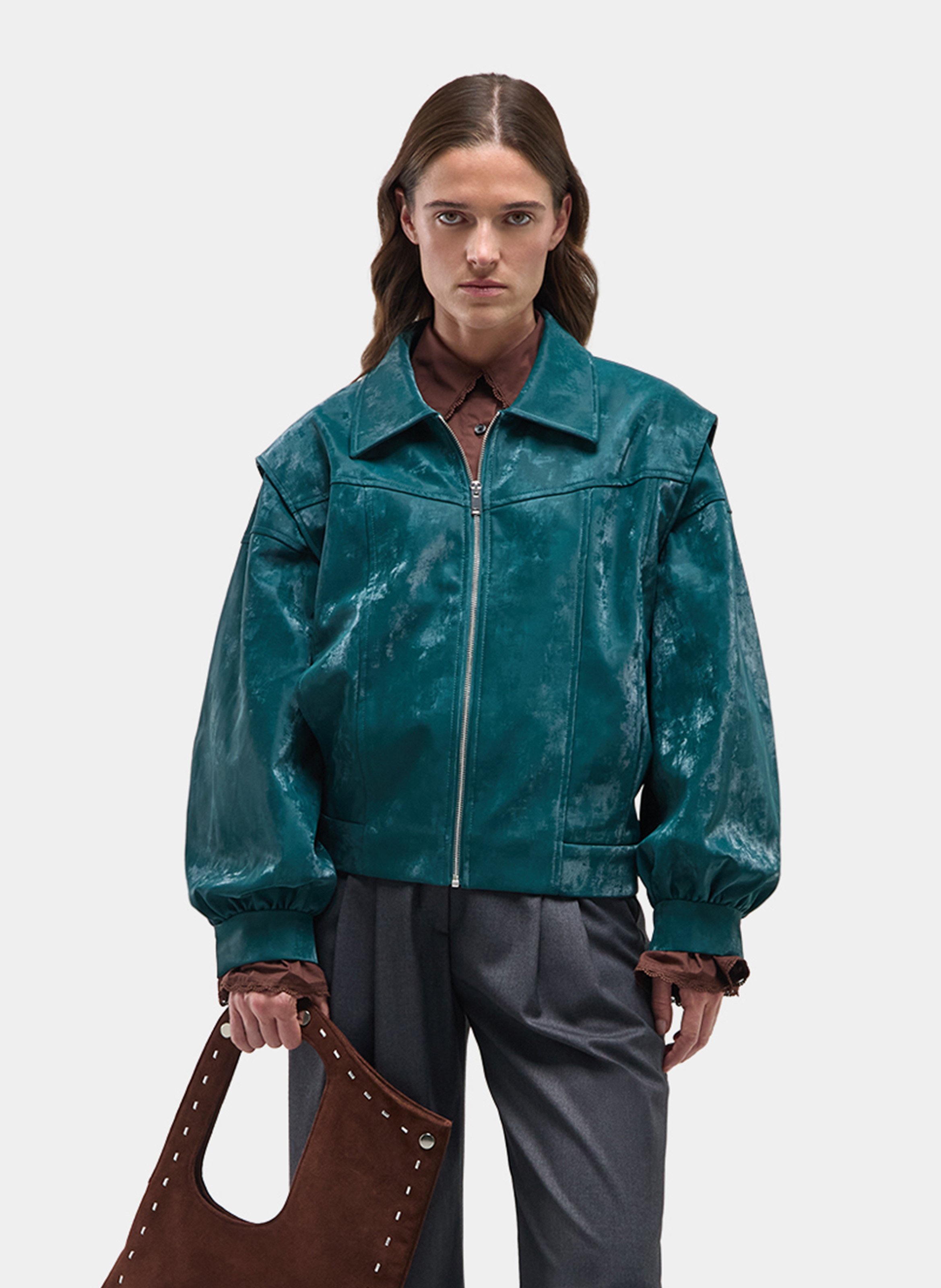 Oversized washed zip-up jacket LAAGAM Green
