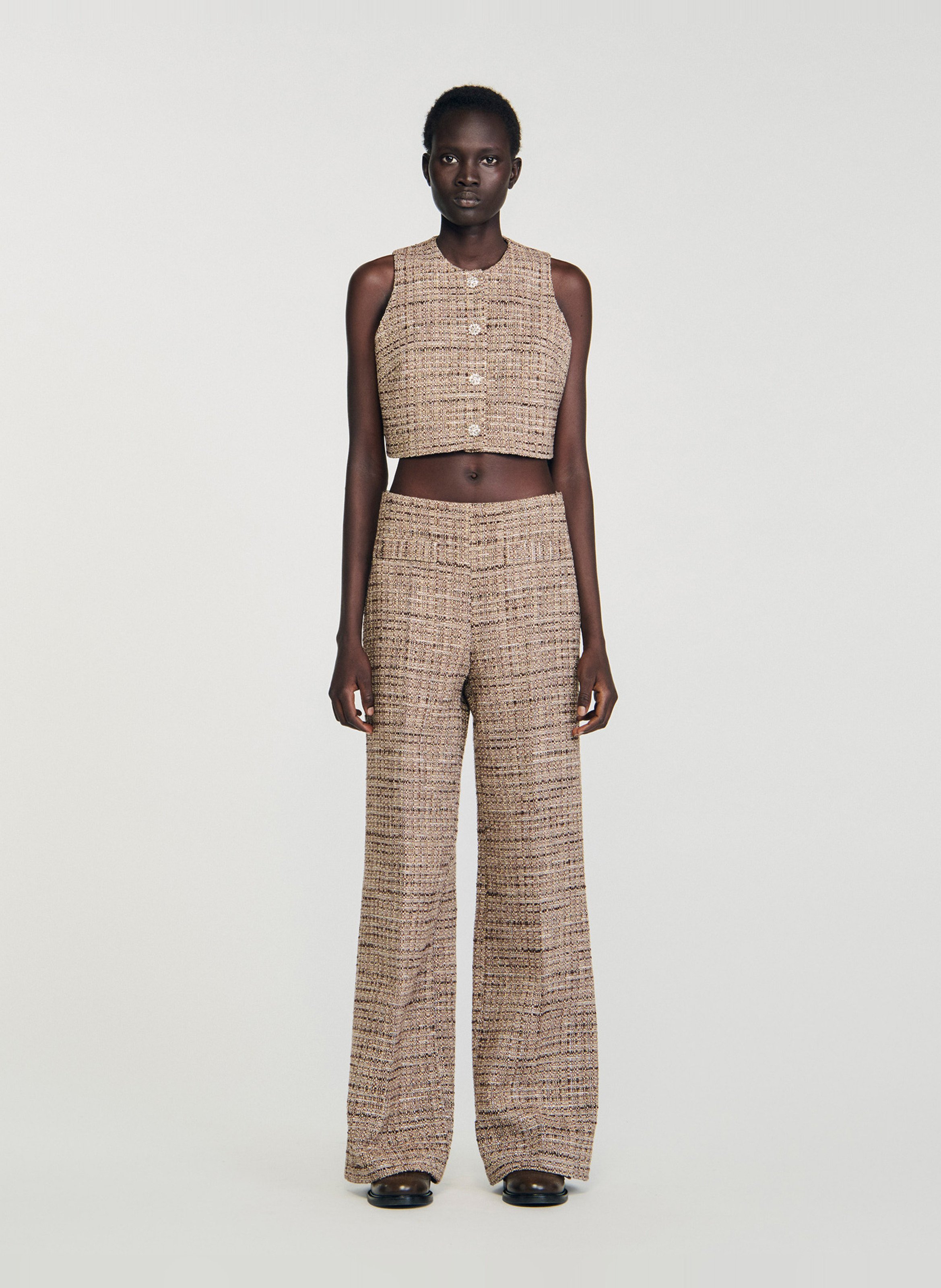 Tweed flared pants SANDRO Brown