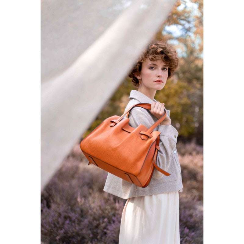 Handbag - cowhide leather POURCHET Orange