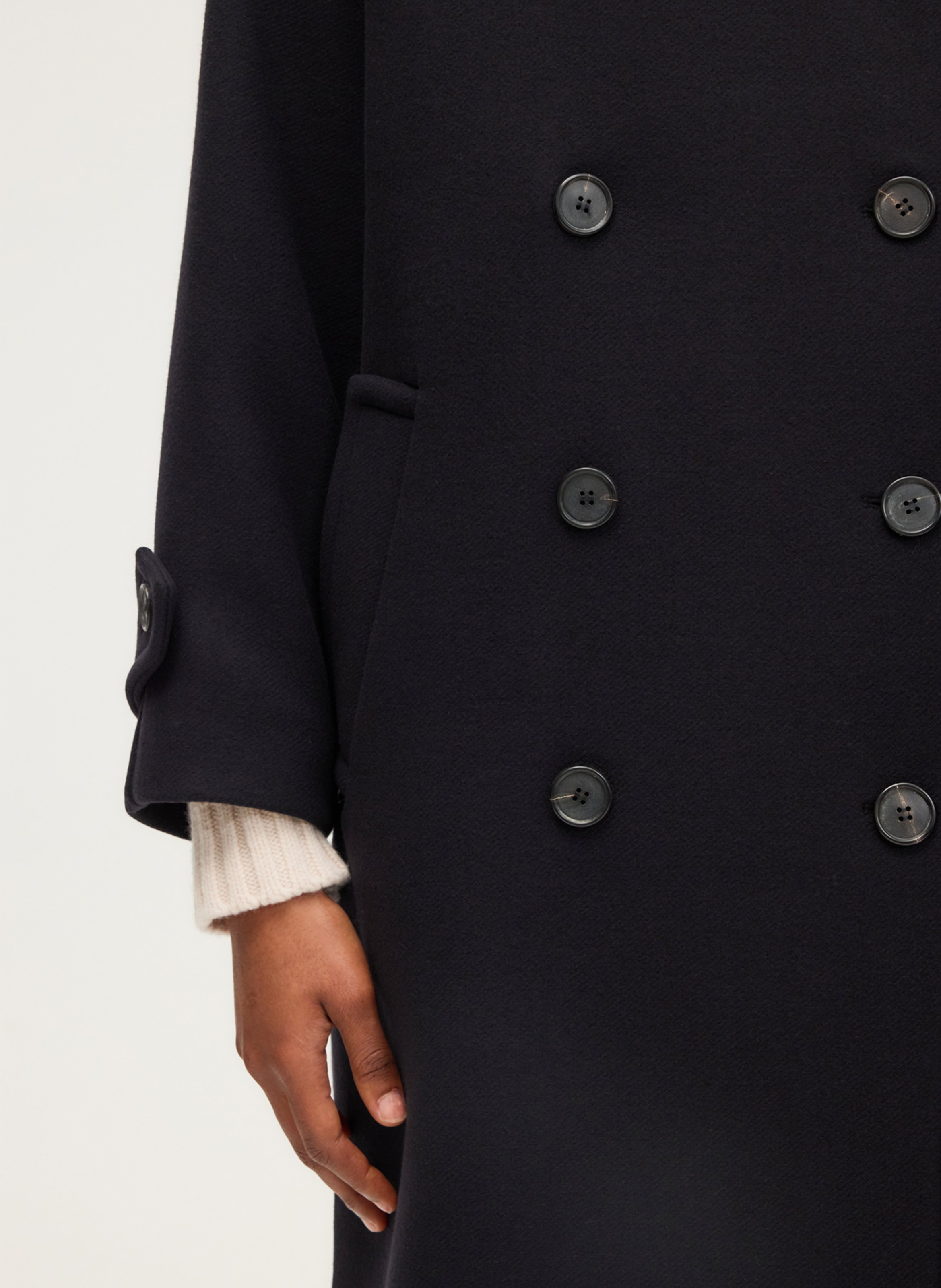 Manteau boutonné droit uni en laine mélangée PABLO Bleu