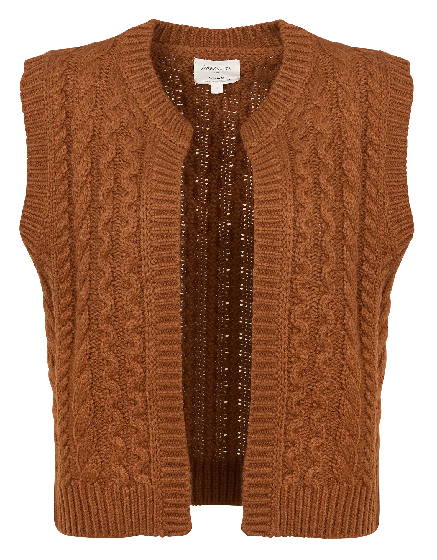 Straight round-neck wool-blend cardigan MAISON 123 Beige
