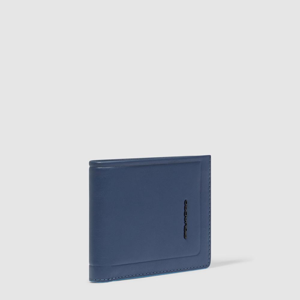 Men's wallet with coin pocket, credit card slots, removable flap, and RFID protection PIQUADRO Blue