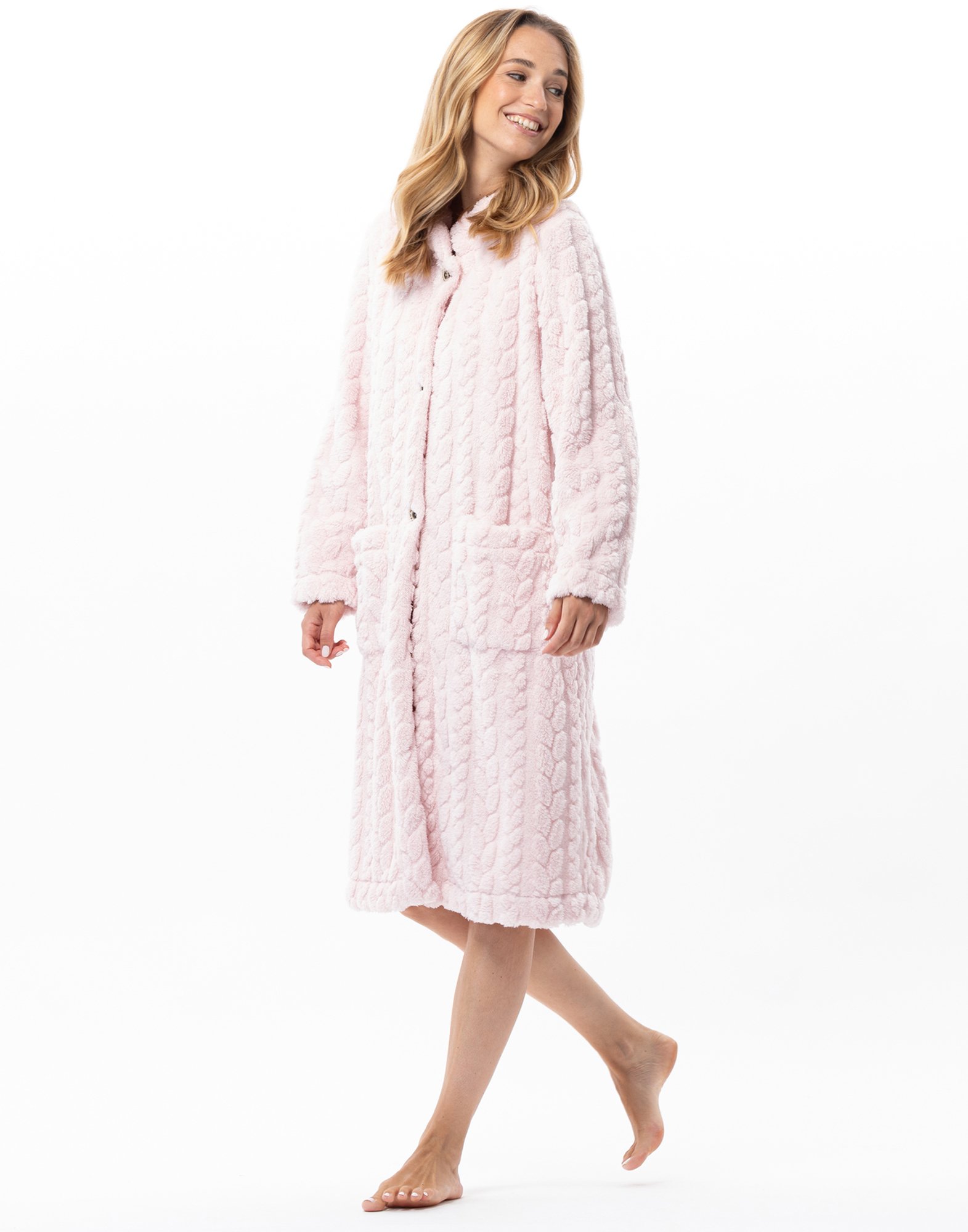 Braided effect button-up dressing gown Pink