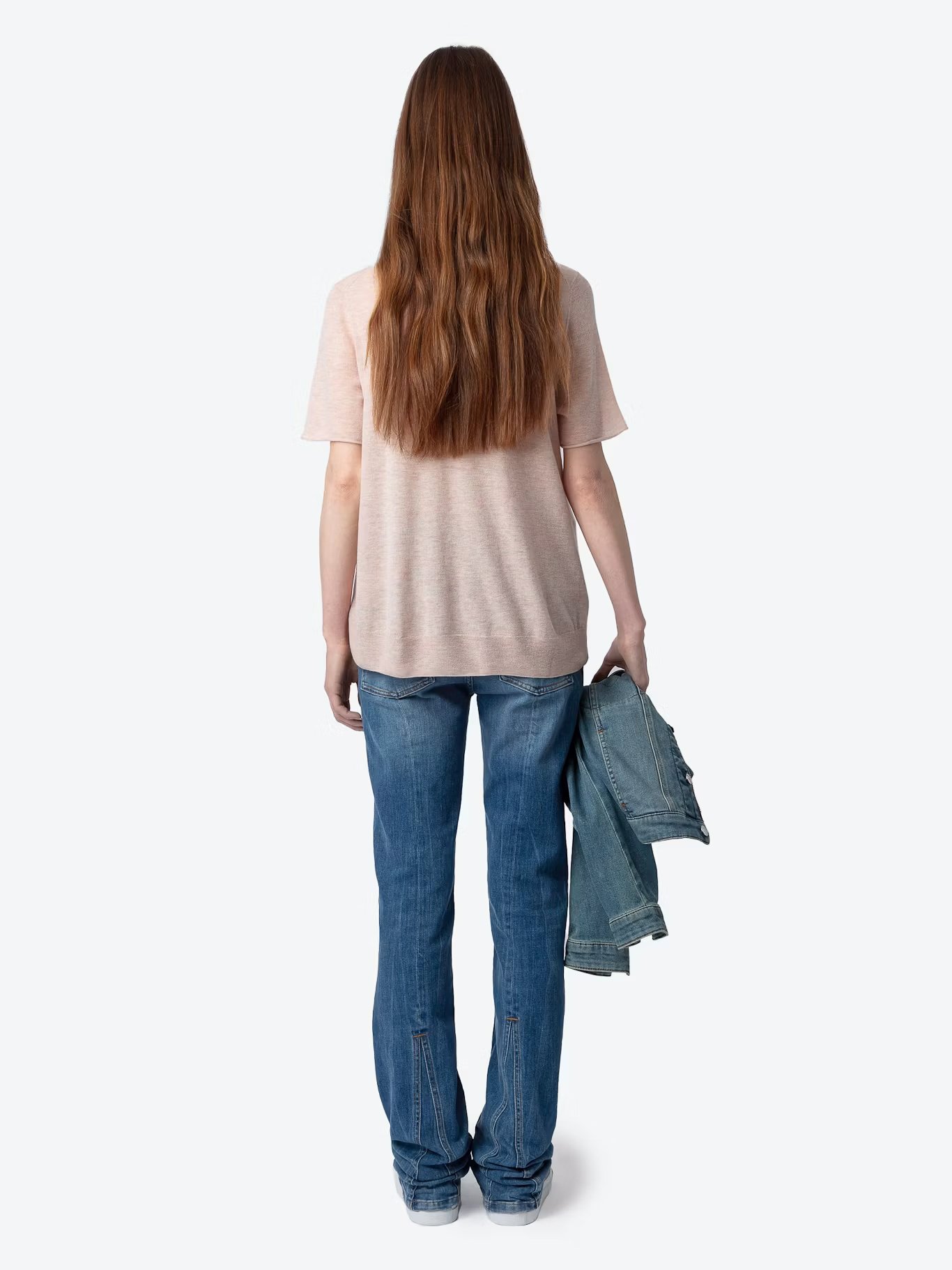 Tee-shirt droit col rond en cachemire ZADIG&VOLTAIRE Rose